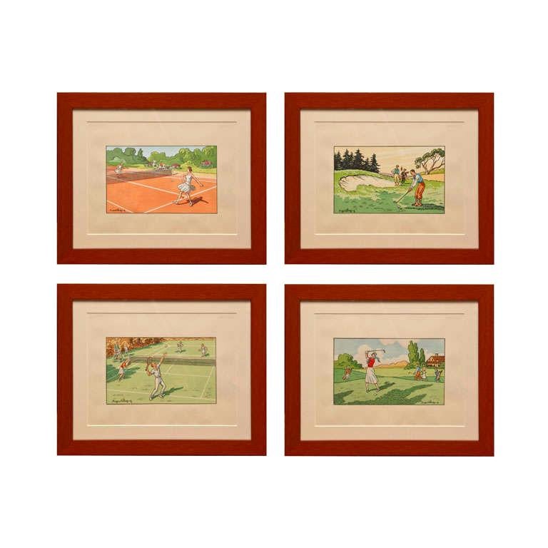 Group of French Art Deco Period Framed Sporting Prints