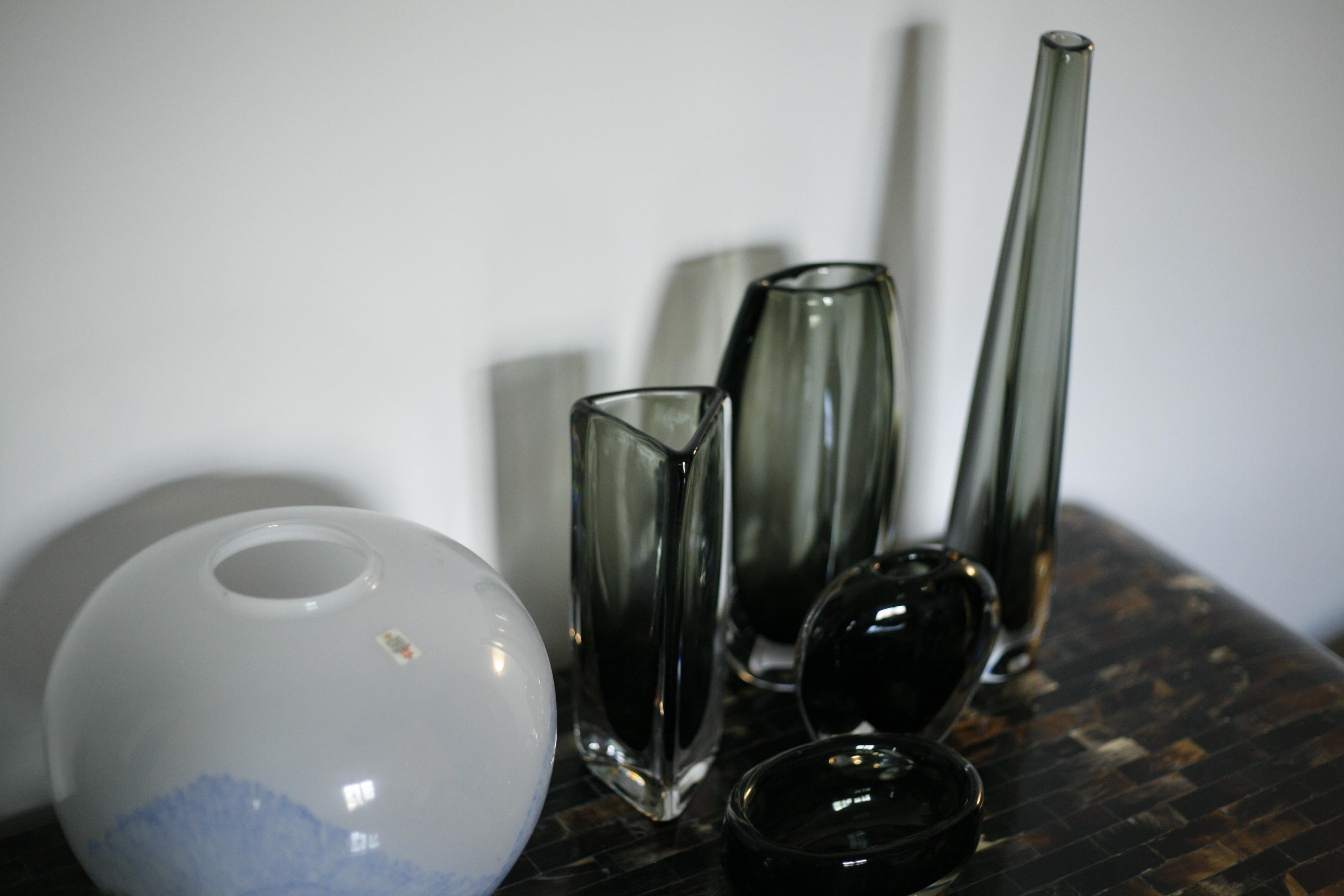 Swedish Group of green Nils landberg for Orrefors Crystal Glass Vases, Sweden, 1950s