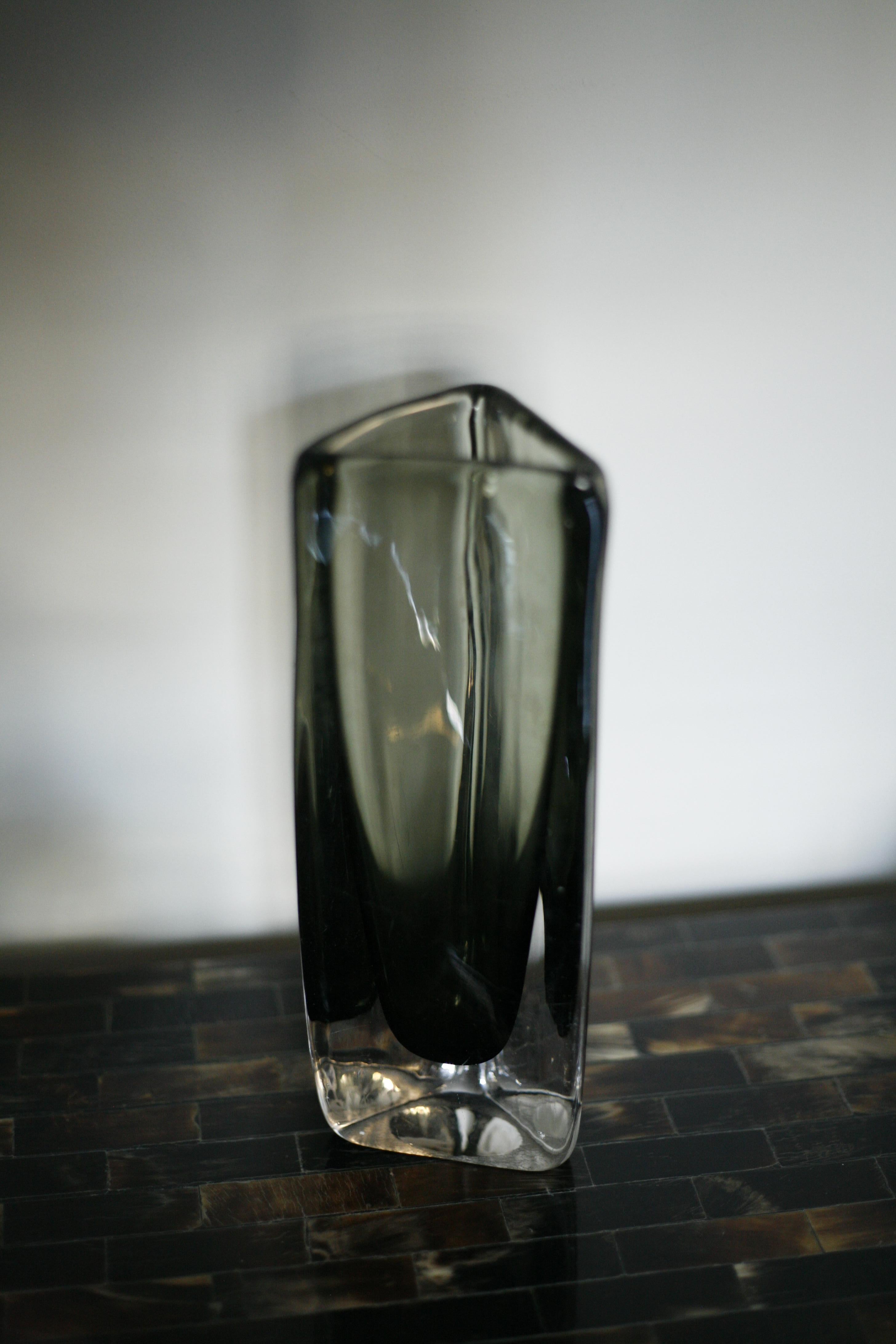 Swedish Group of Green Nils Landberg for Orrefors Crystal Glass Vases, Sweden, 1950s For Sale