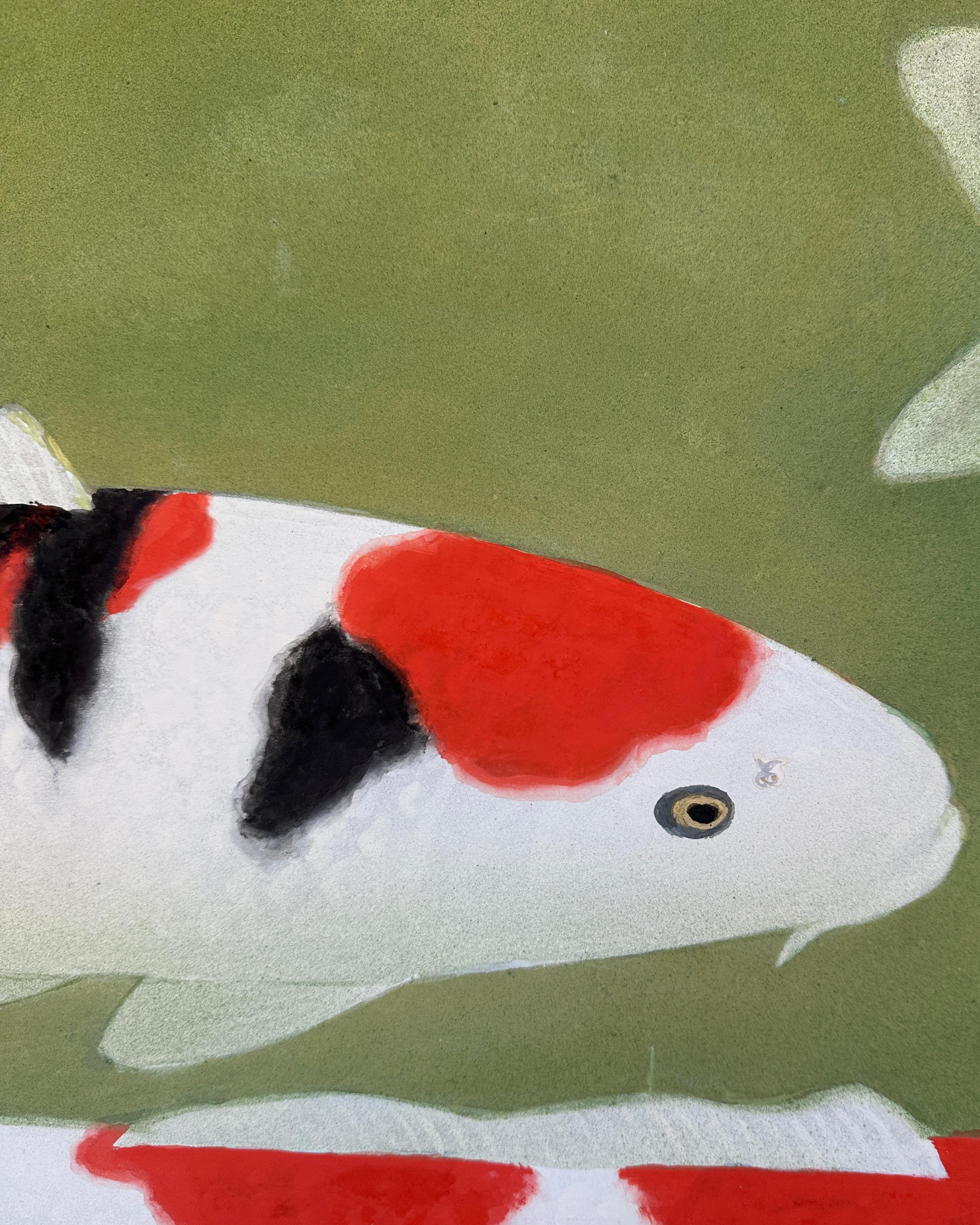 Dipinto a mano Gruppo di Koi (carpe) ) dell'artista nittenese Tozaburo Ohno (大野藤三郎) in vendita