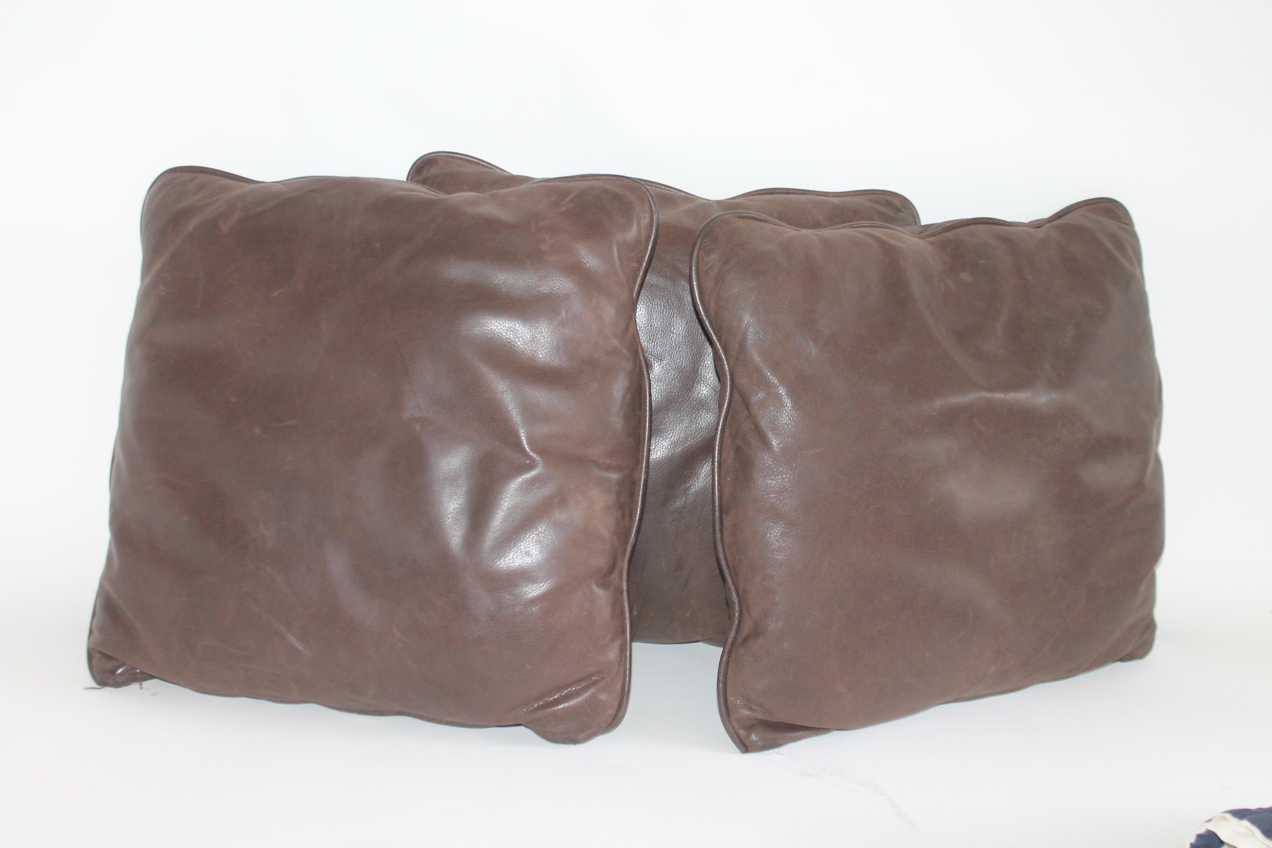 Hand-Crafted Group of Leather Pillows, Double Sided, 3 For Sale