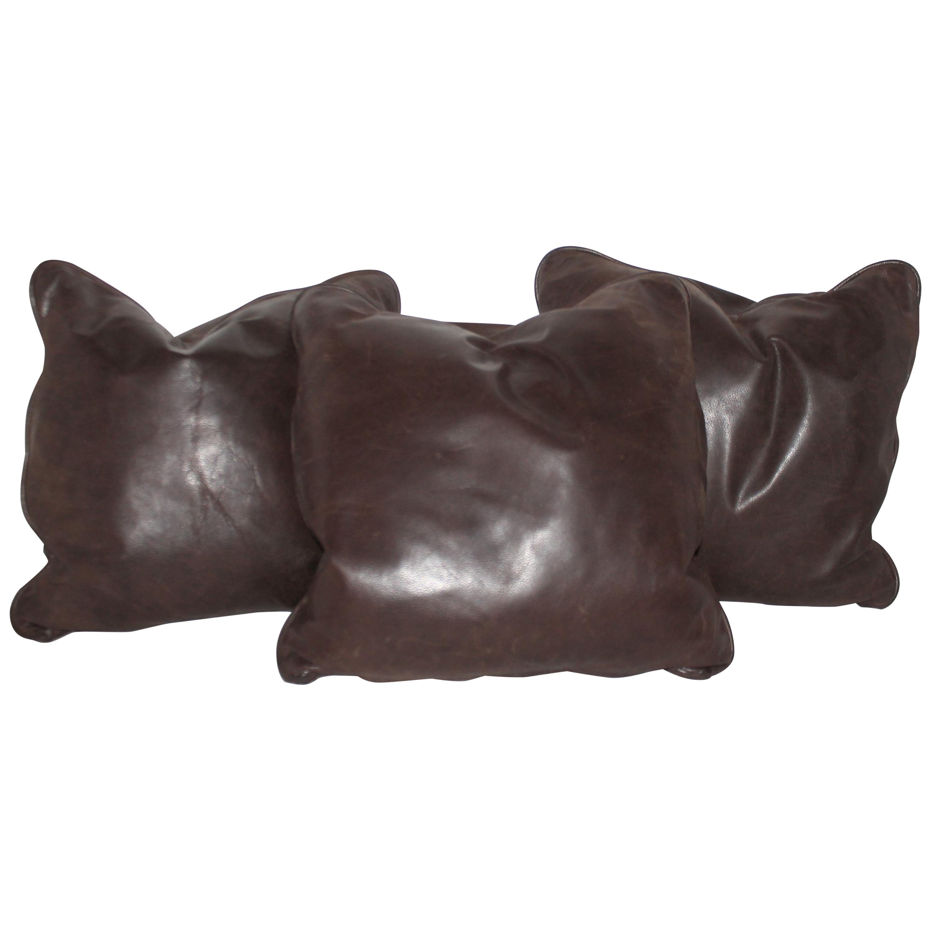 Group of Leather Pillows, Double Sided, 3 For Sale