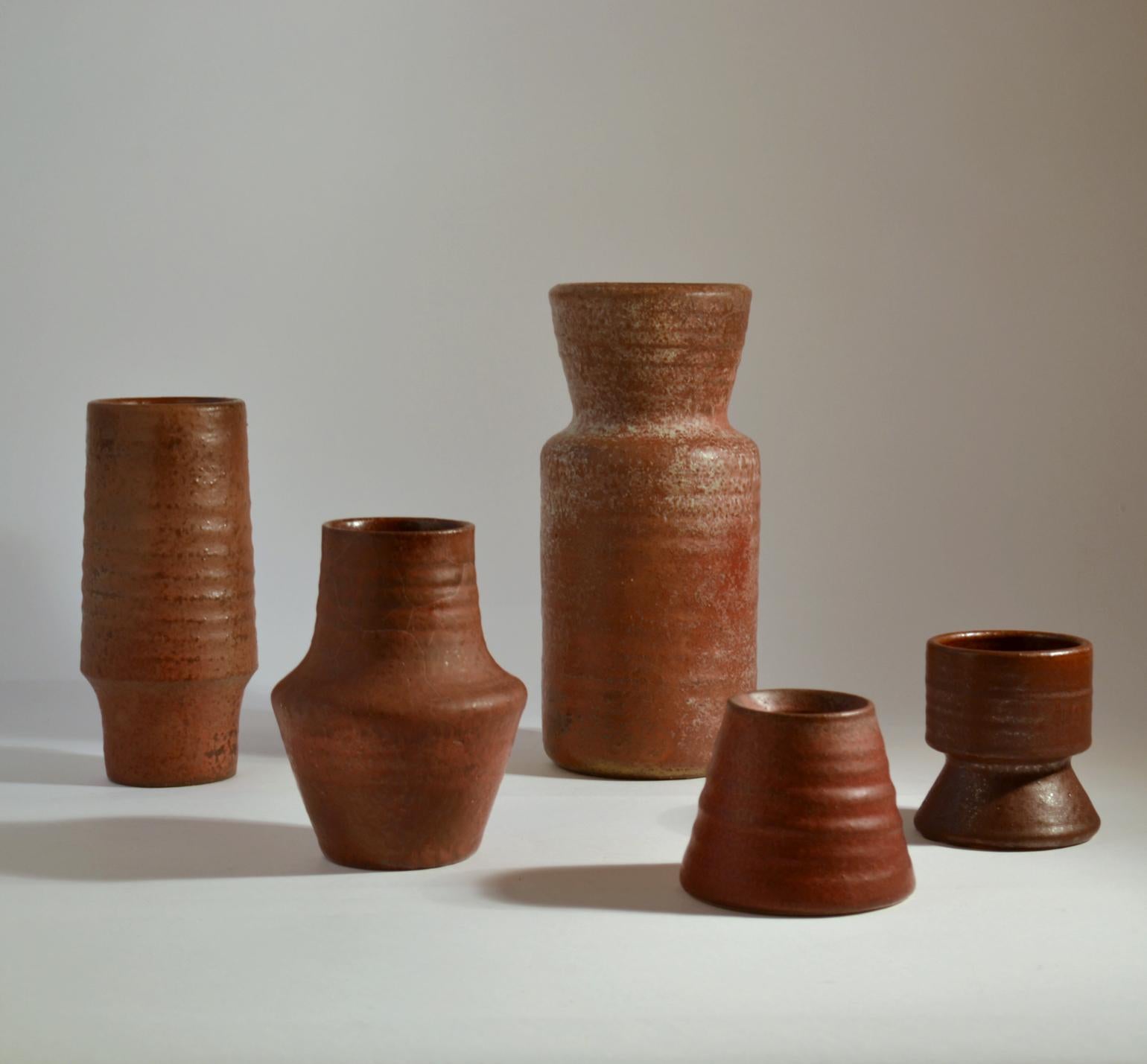 Mid-Century Modern Group of Mid Century Ceramic Studio Vases Dark Red
