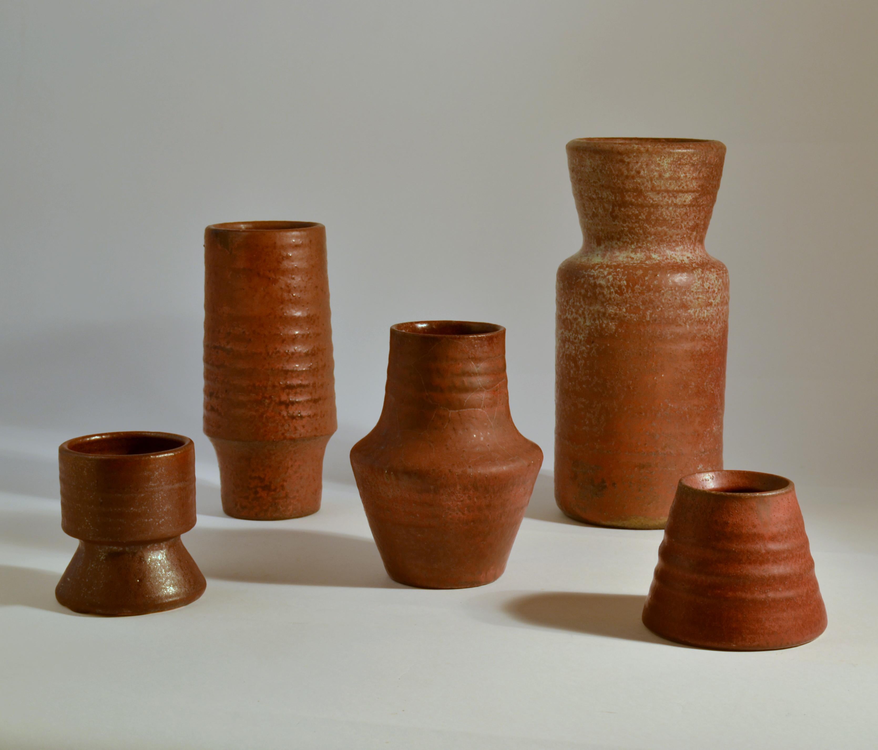 Group of Mid Century Ceramic Studio Vases Dark Red 2