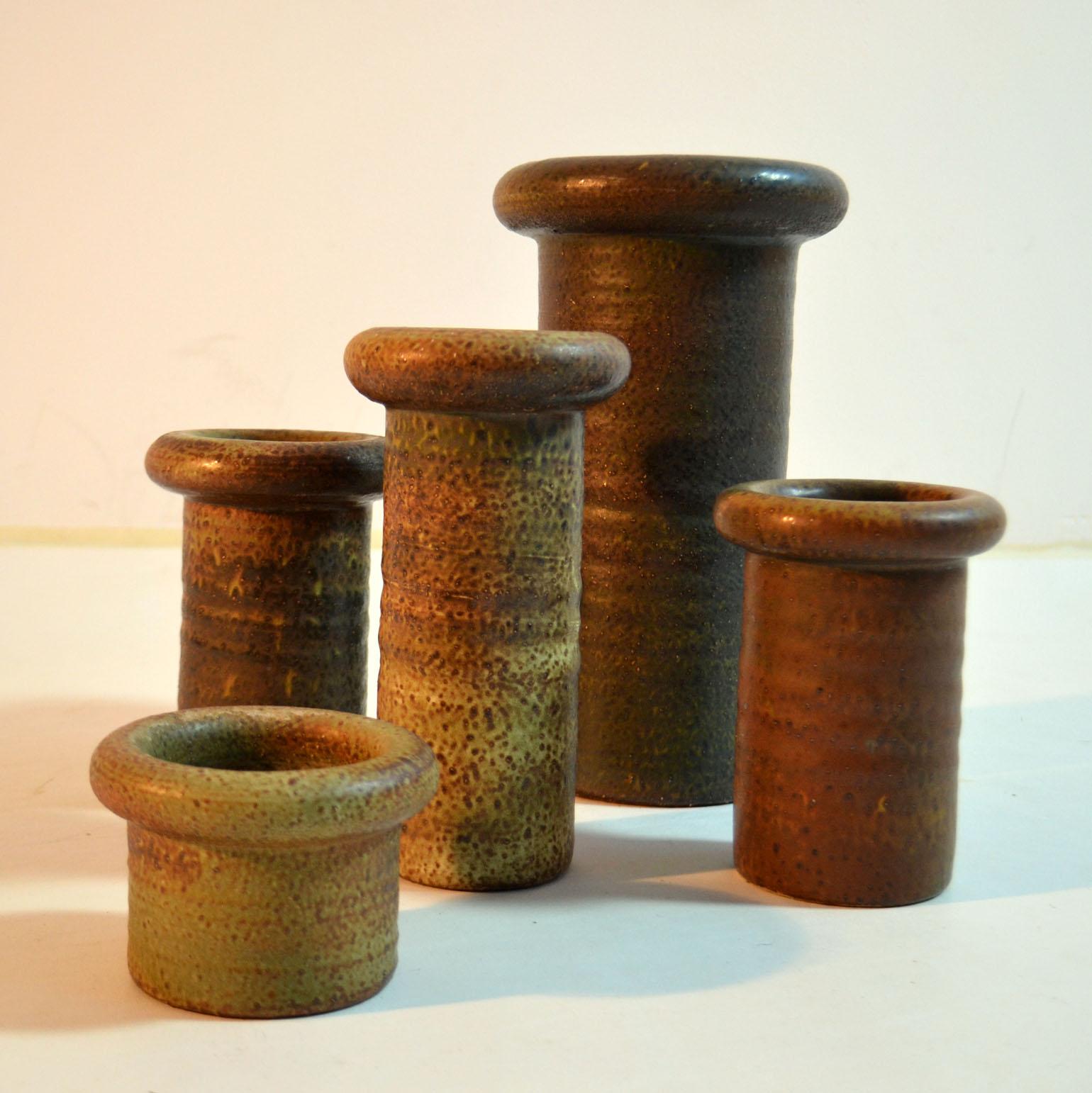 Glazed Group of Mid Century Ceramic Studio Vases in Earth Tones