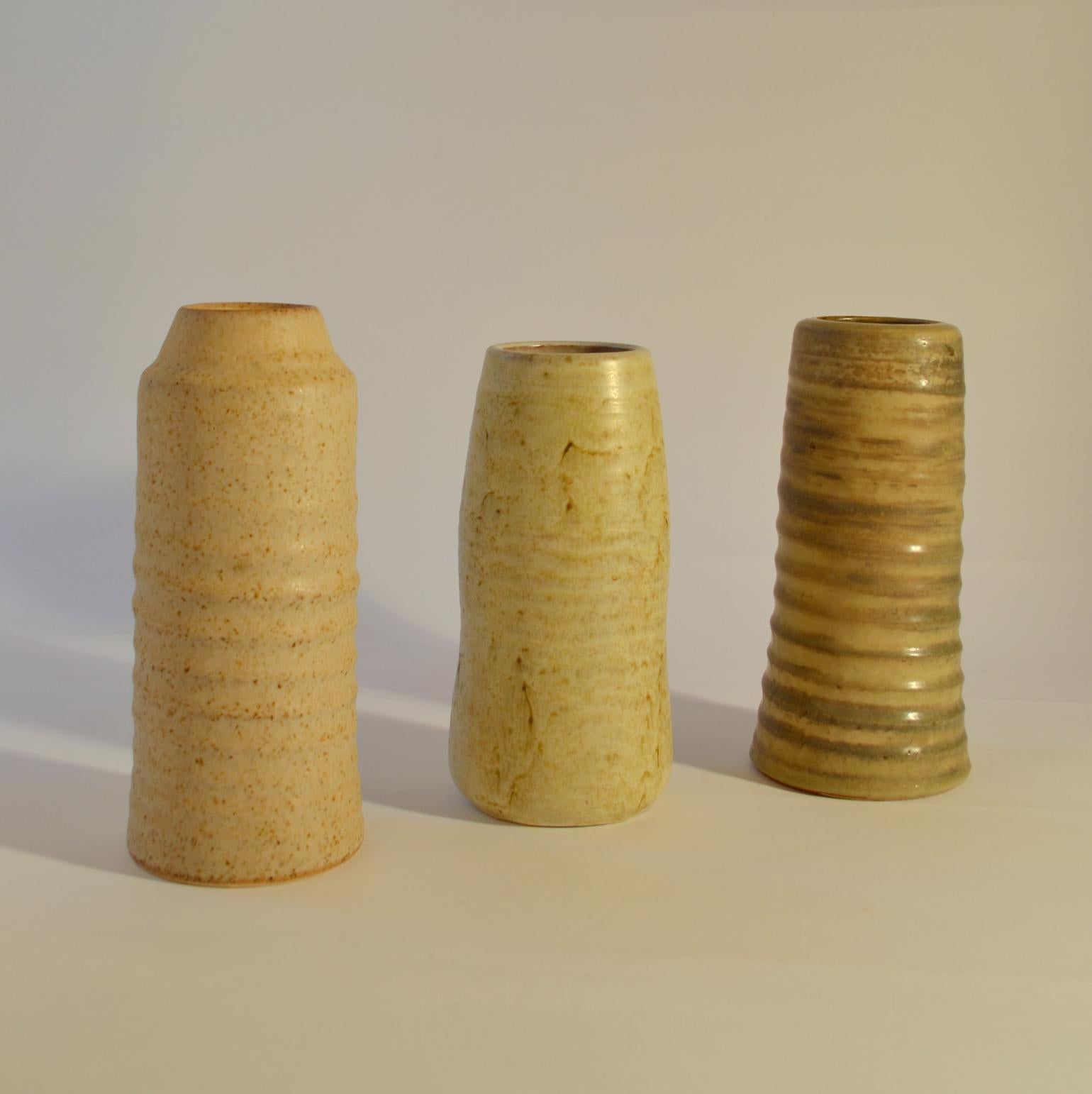 Glazed Group of Mid Century Ceramic Studio Vases Off-White Tones For Sale