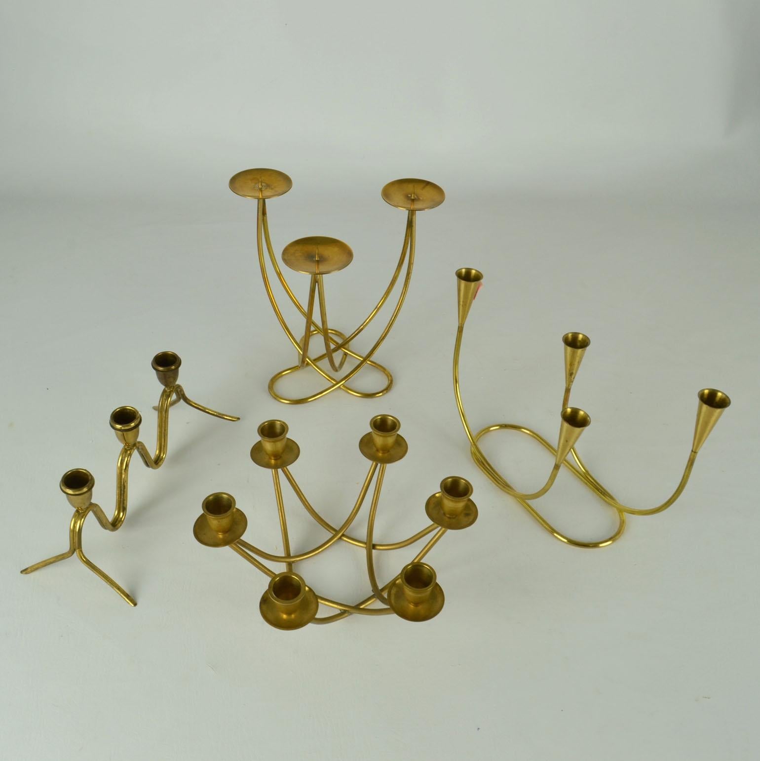 Group of Mid-Century Modern Brass Candelabras For Sale 2