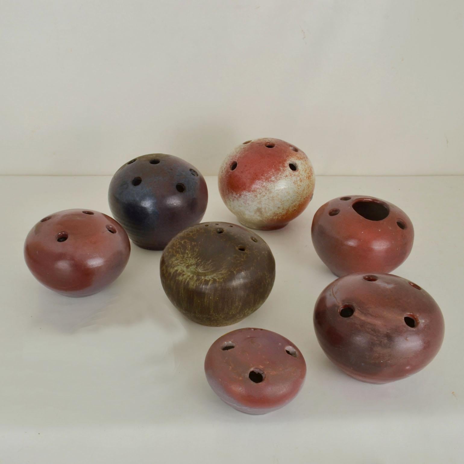 Hand-Crafted Group of Mid-Century Modern Organic Studio Ceramic Ball Vases For Sale