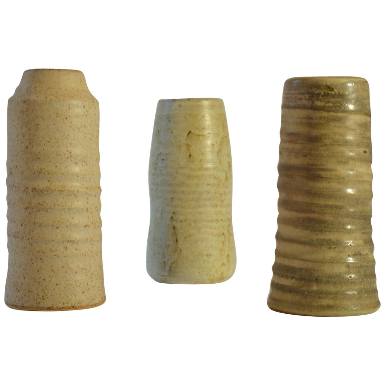 Group of Mid Century Ceramic Studio Vases Off-White Tones For Sale