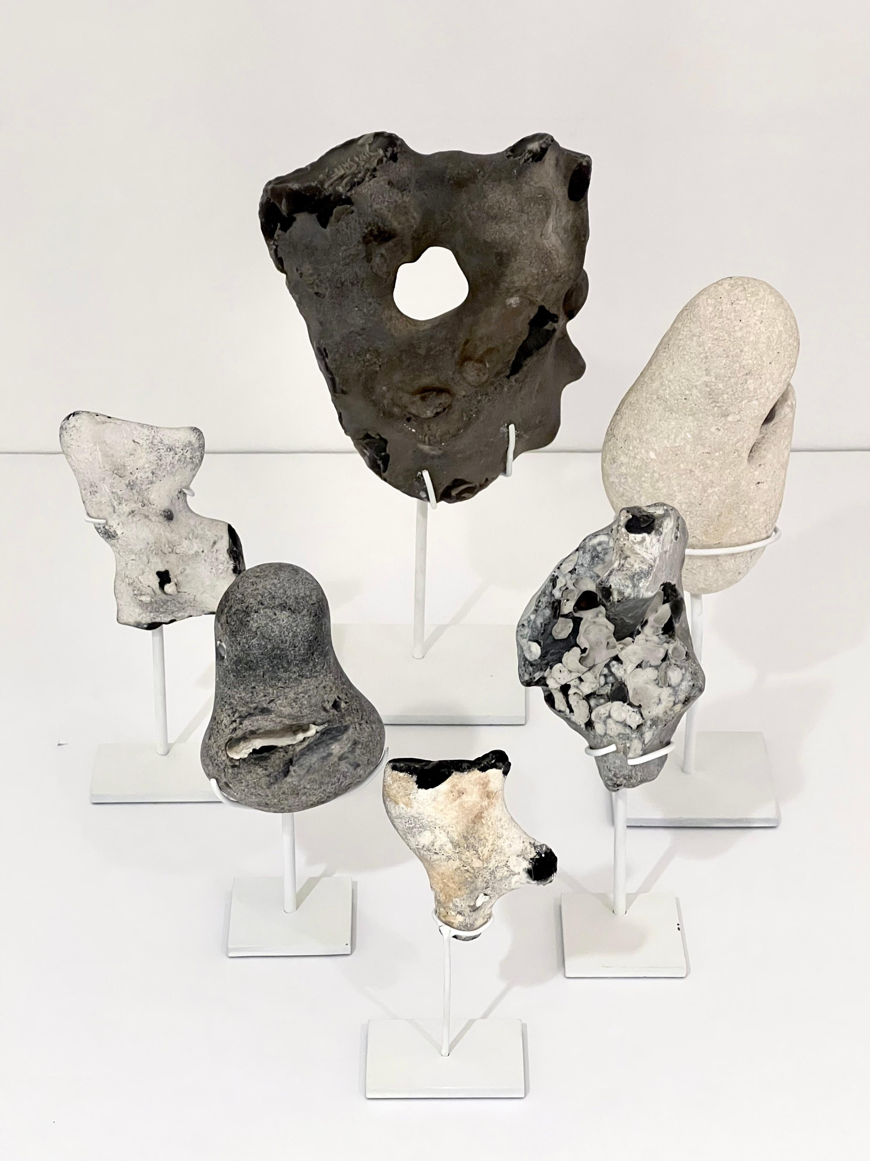 Group of Mounted Natural Sea Stone Specimens from Denmark In Fair Condition For Sale In New York, NY