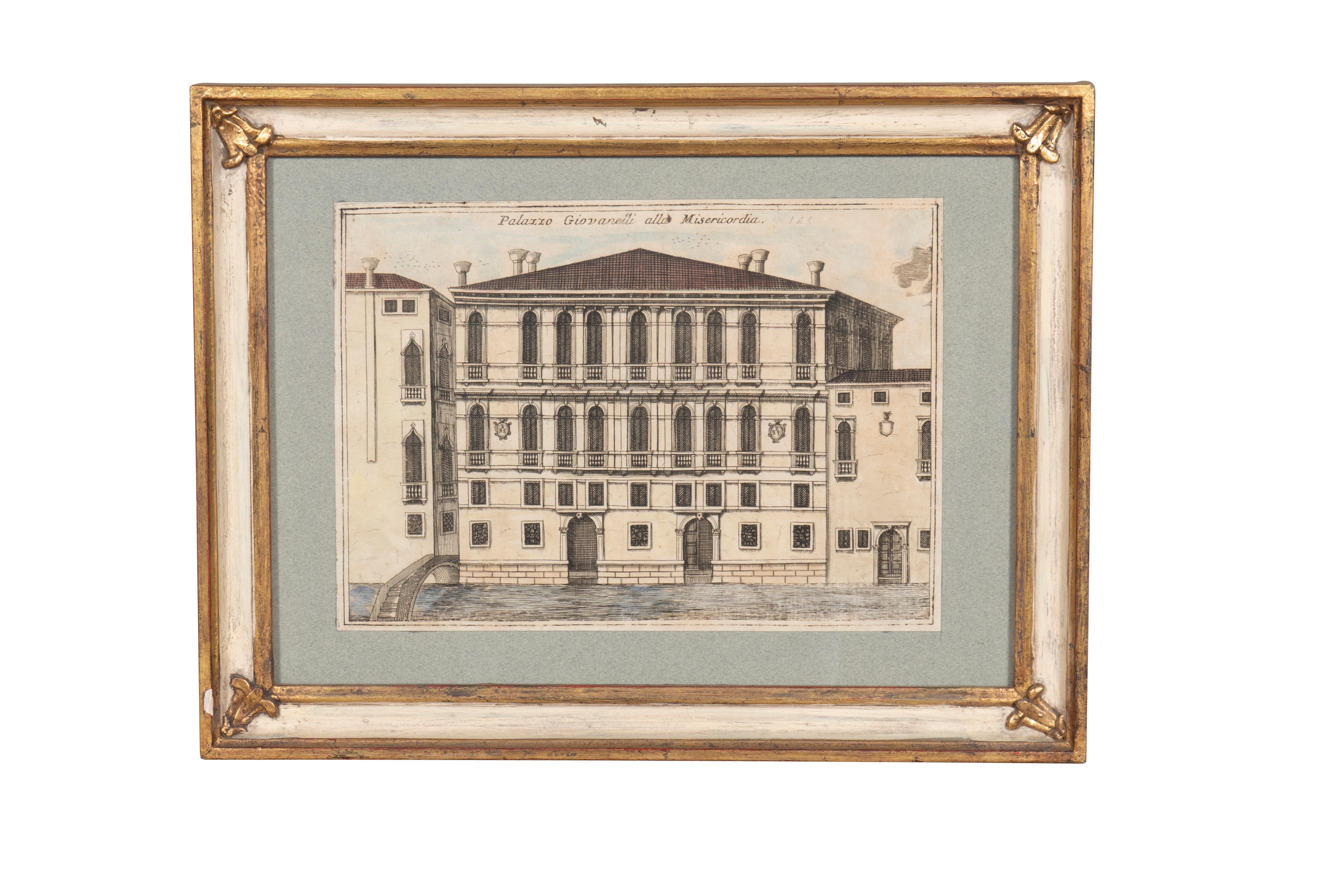 Group of Nine Framed Colored Engravings of Venetian Palazzos For Sale 3