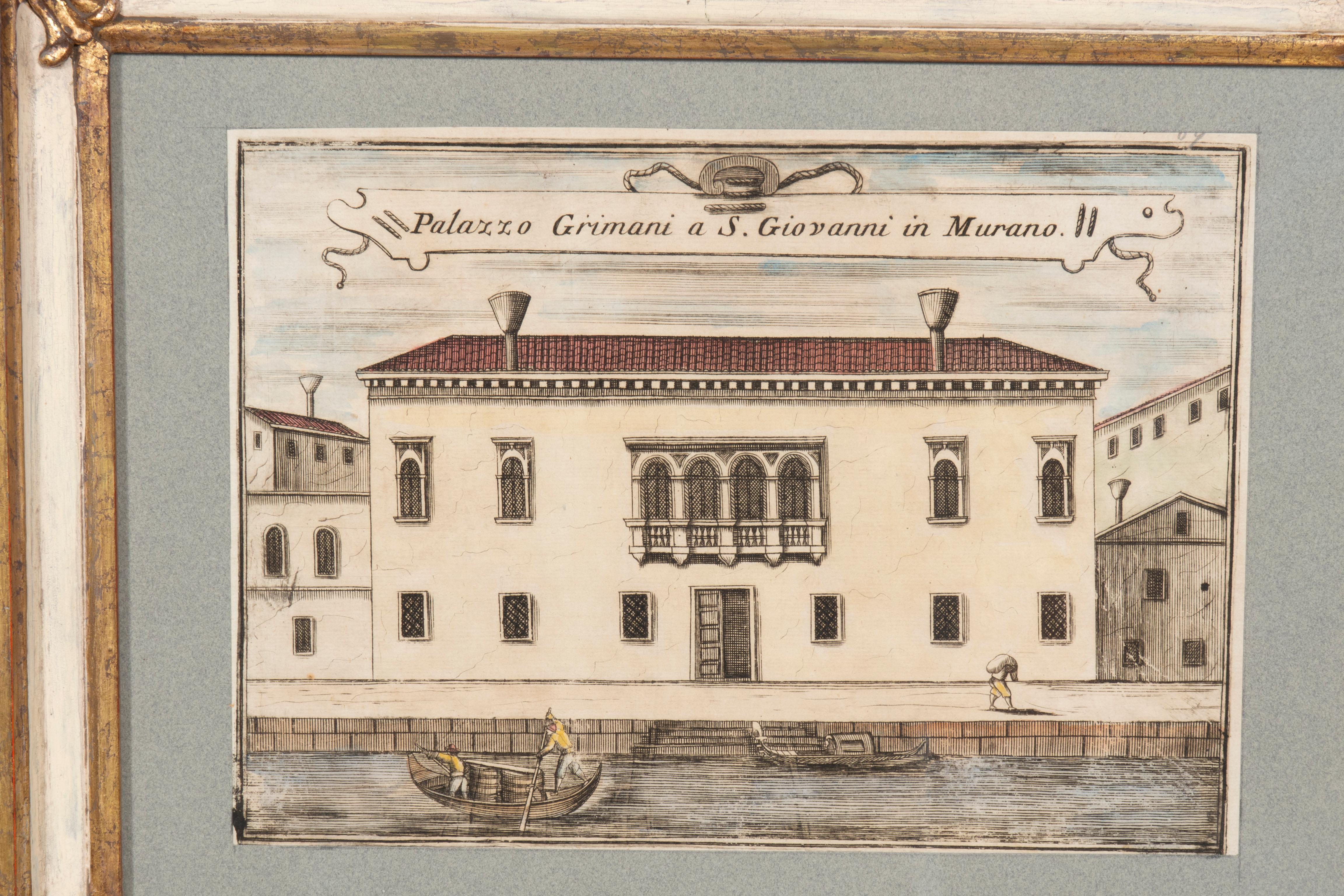 Group of Nine Framed Colored Engravings of Venetian Palazzos For Sale 5