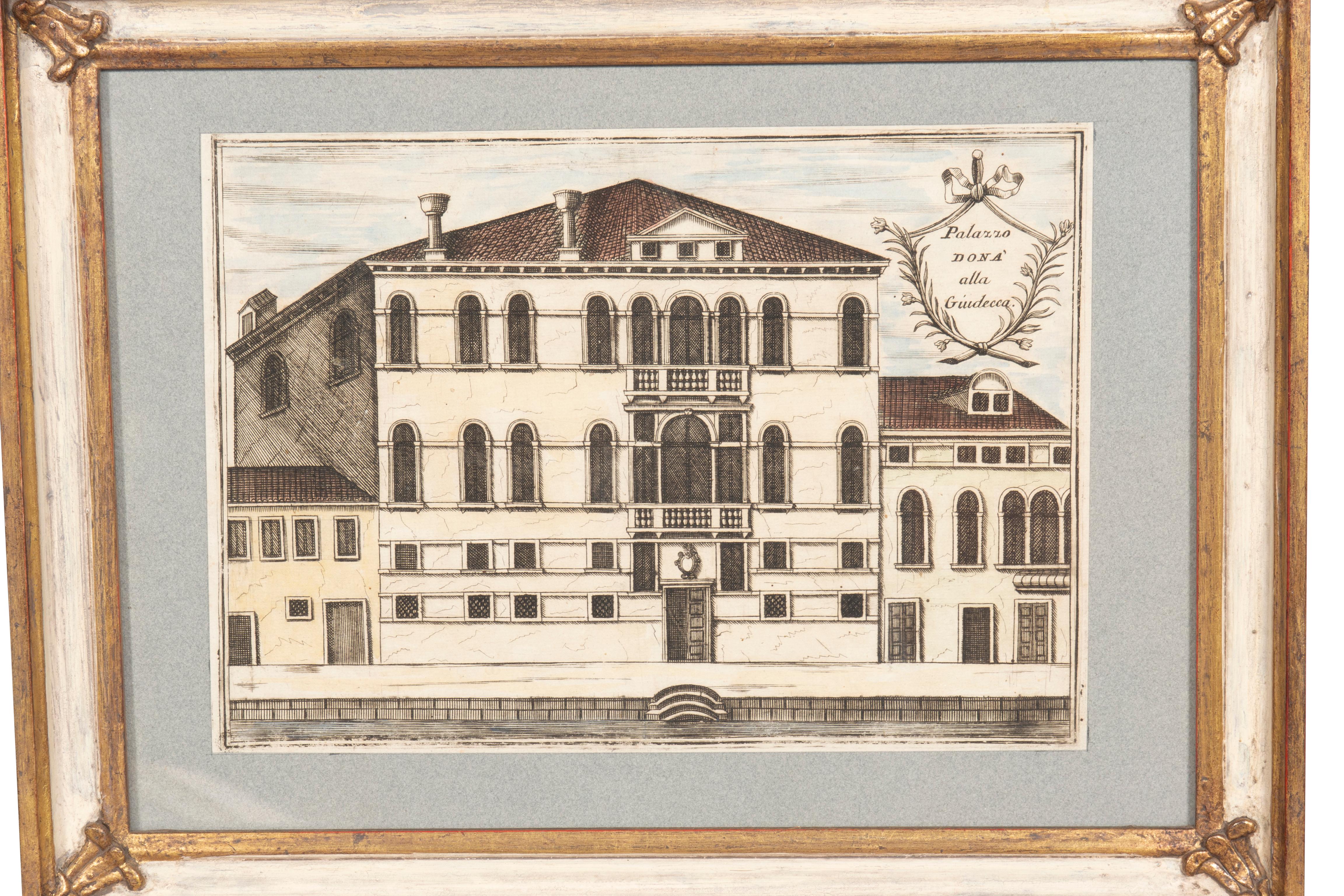 Group of Nine Framed Colored Engravings of Venetian Palazzos For Sale 8