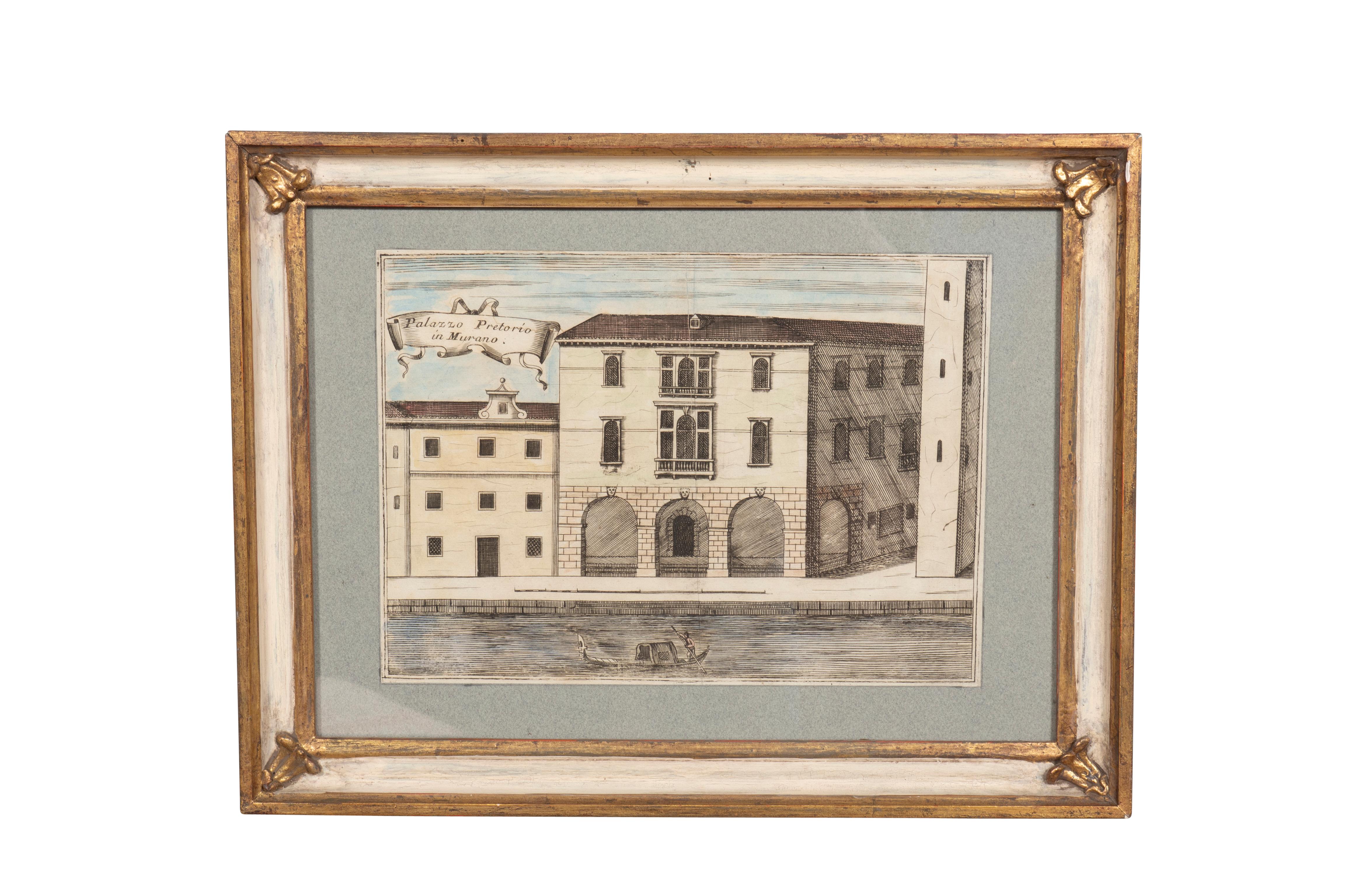 Gruppe von neun gerahmten, farbigen Gravuren venezianischer Palazzos im Zustand „Gut“ im Angebot in Essex, MA