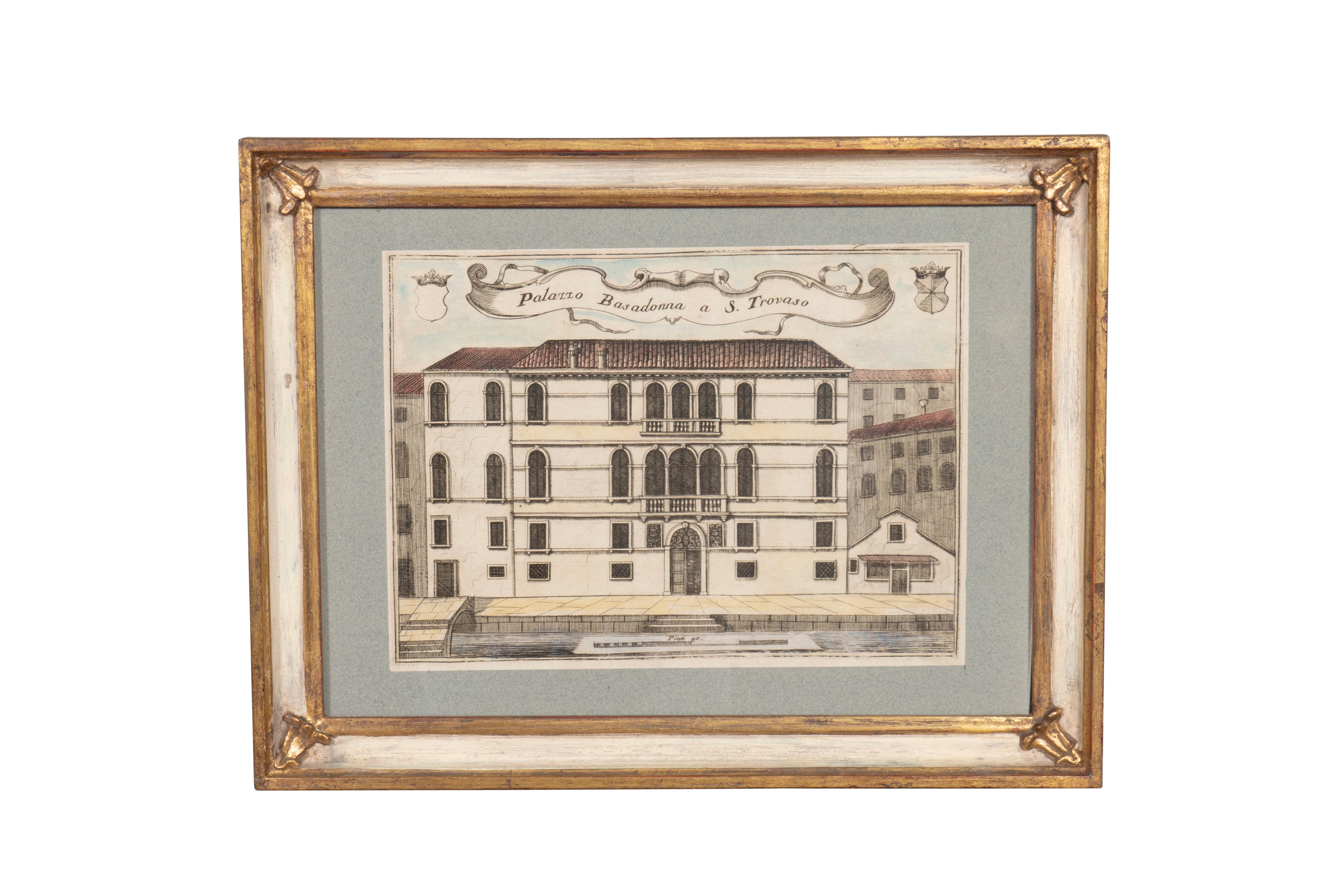 Group of Nine Framed Colored Engravings of Venetian Palazzos For Sale 2