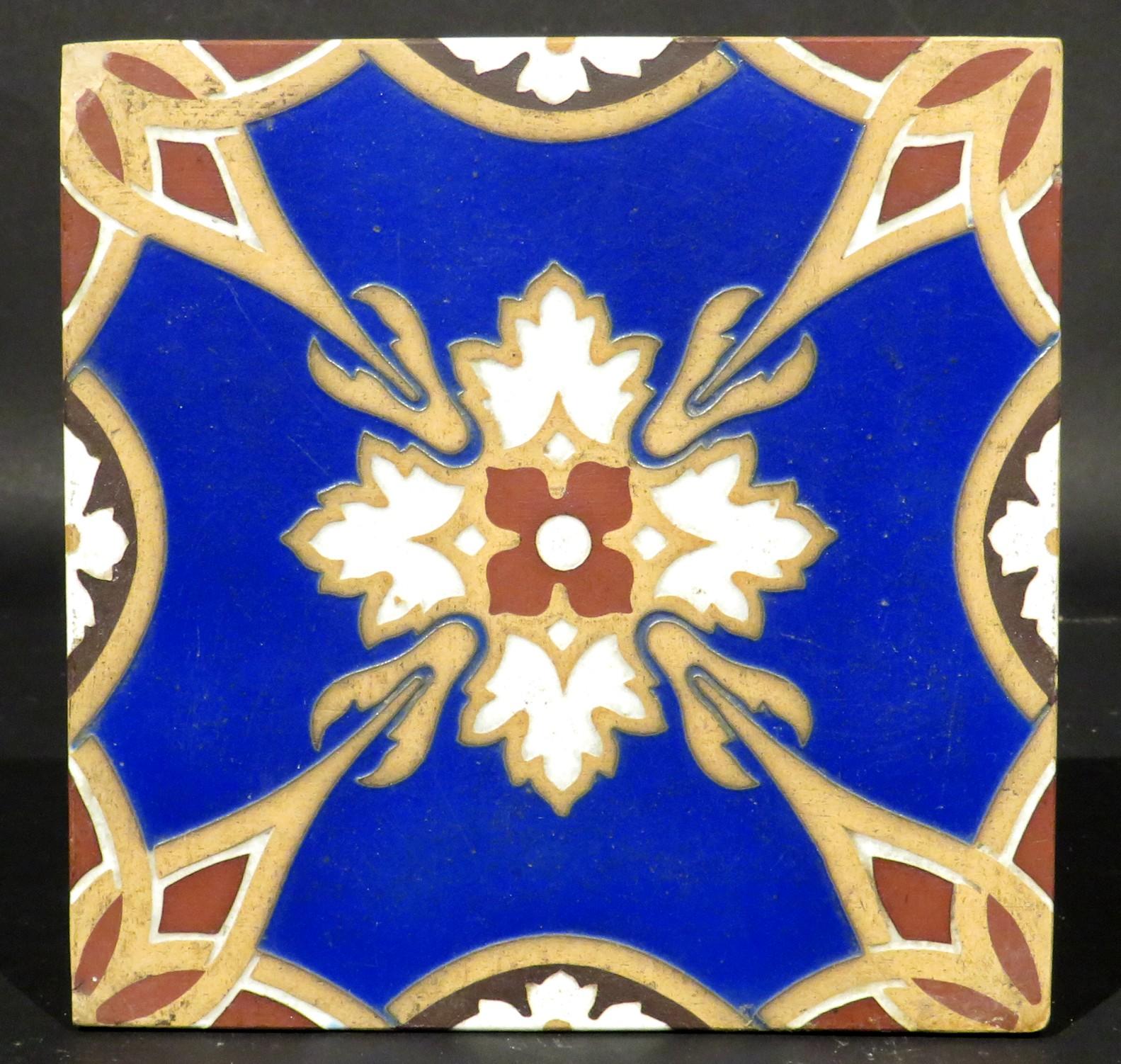 Nine Minton Arts & Crafts Period Encaustic Ceramic Tiles, England Circa 1875 In Good Condition For Sale In Ottawa, Ontario