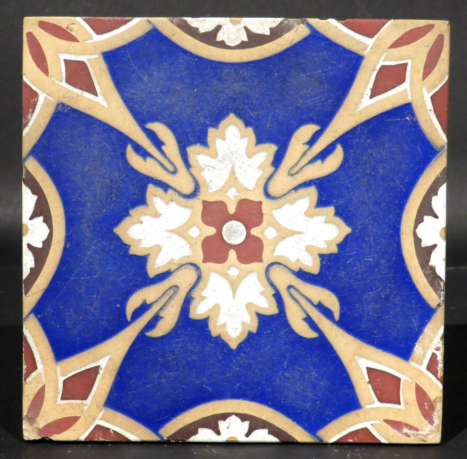19th Century Nine Minton Arts & Crafts Period Encaustic Ceramic Tiles, England Circa 1875 For Sale