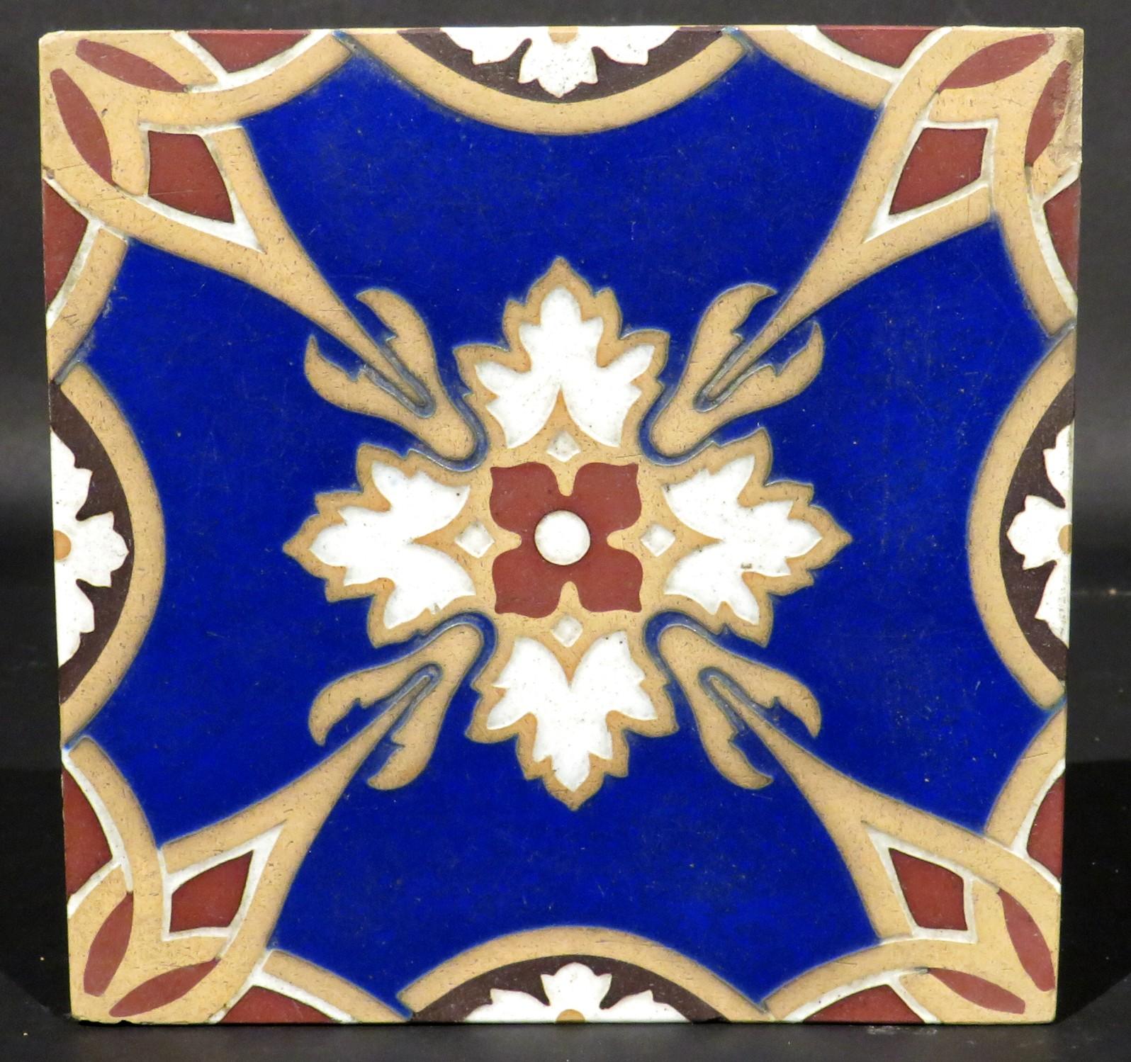 Arts and Crafts Nine Minton Arts & Crafts Period Encaustic Ceramic Tiles, England Circa 1875 For Sale