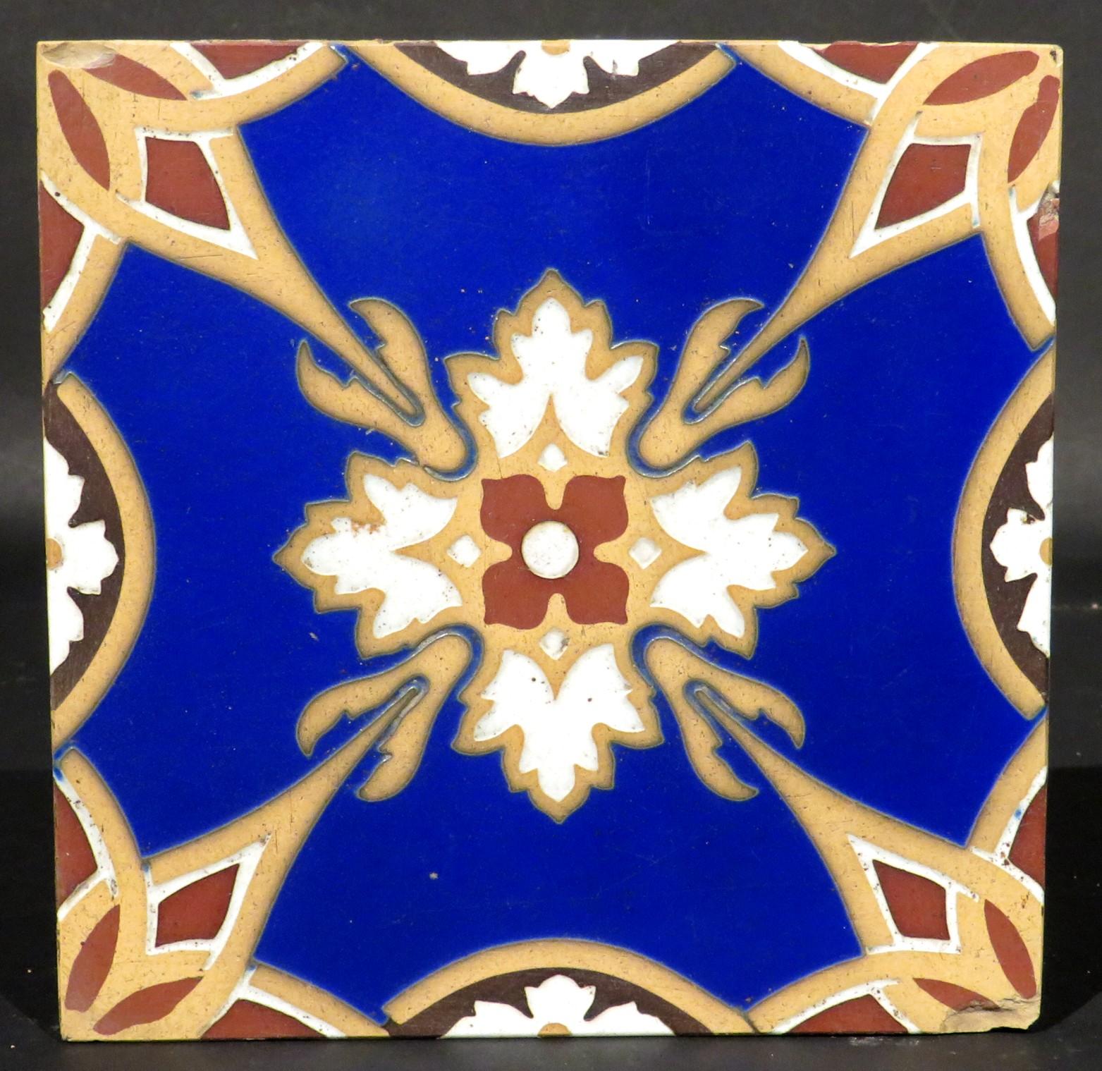 English Nine Minton Arts & Crafts Period Encaustic Ceramic Tiles, England Circa 1875 For Sale