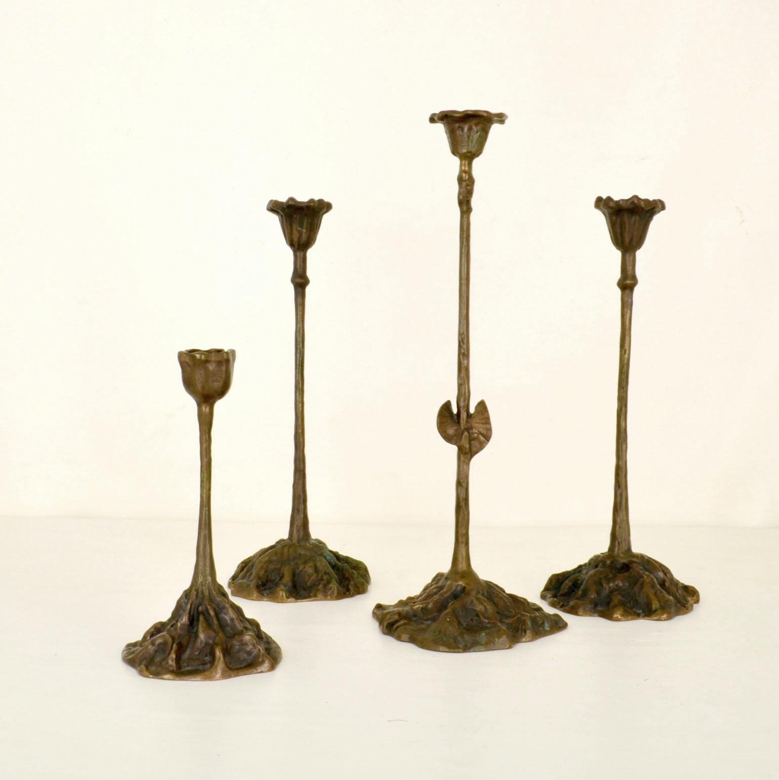 Mid-Century Modern Group of Organic Bronze Candle Holders For Sale