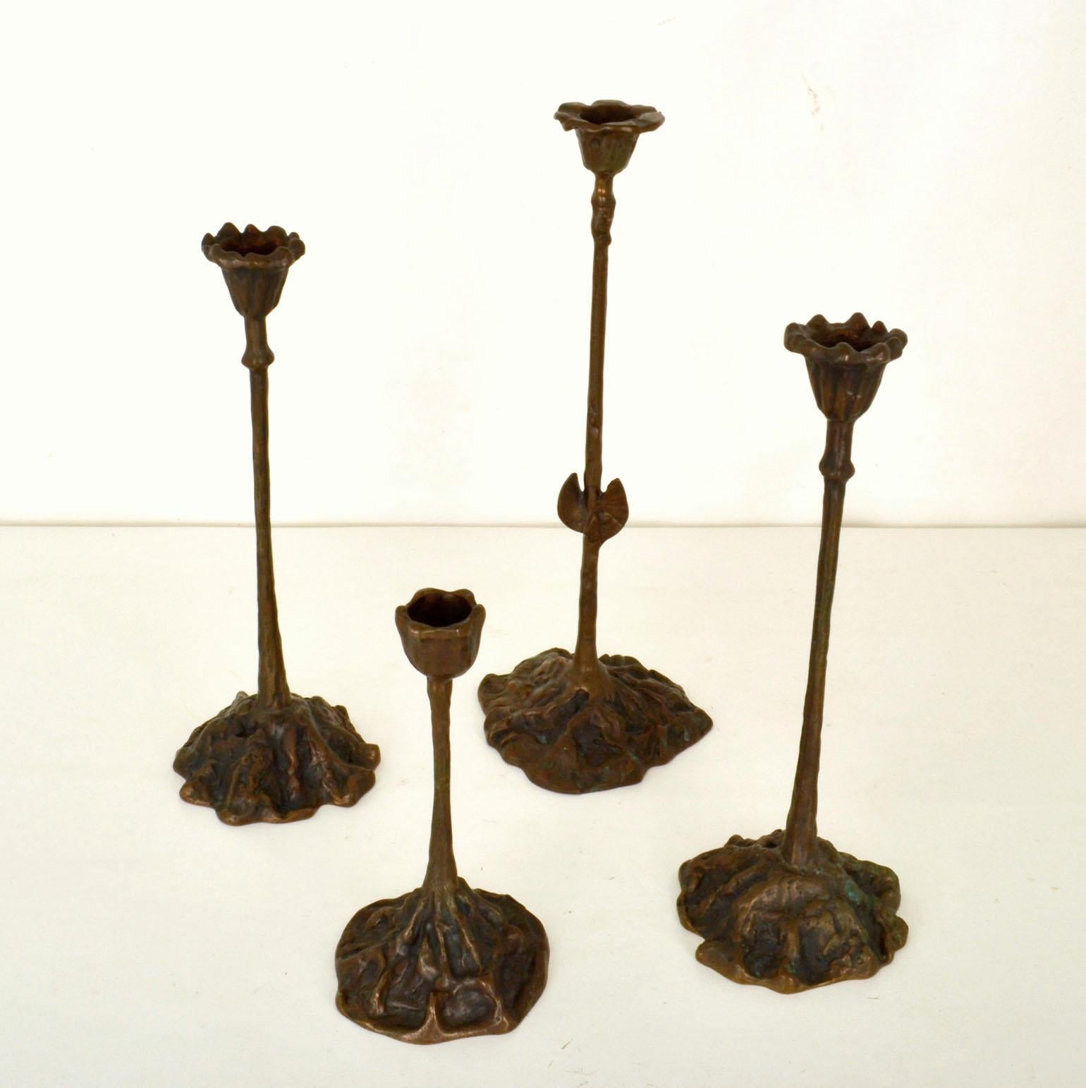 European Group of Organic Bronze Candle Holders For Sale