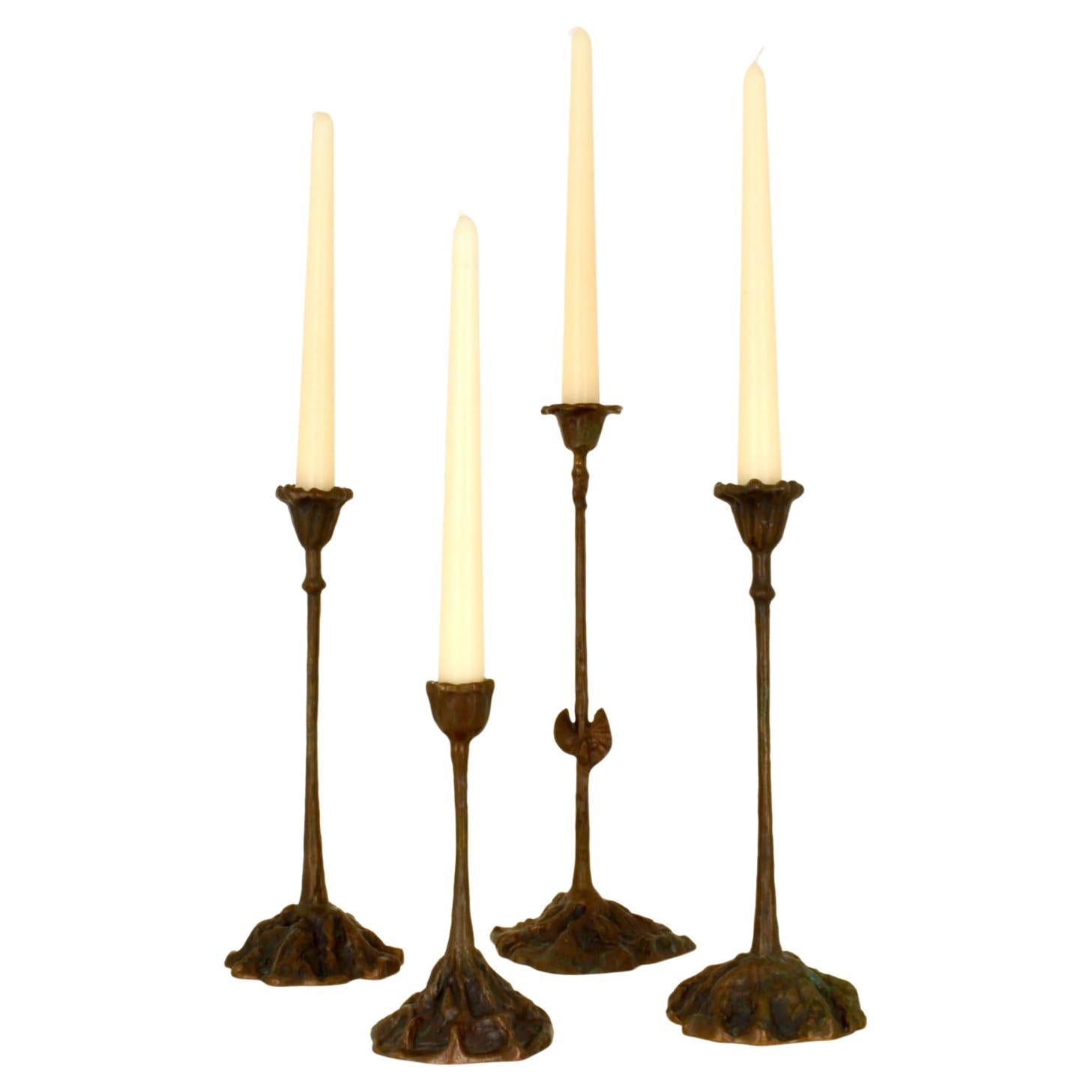 Group of Organic Bronze Candle Holders For Sale