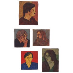 Group of Original Pop Era Portrait Paintings Dated 1973 Signed Richard Dean