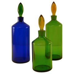 Conjunto de decantadores de cristal de Murano de colores de estilo posmoderno, Warnecke, década de los 80