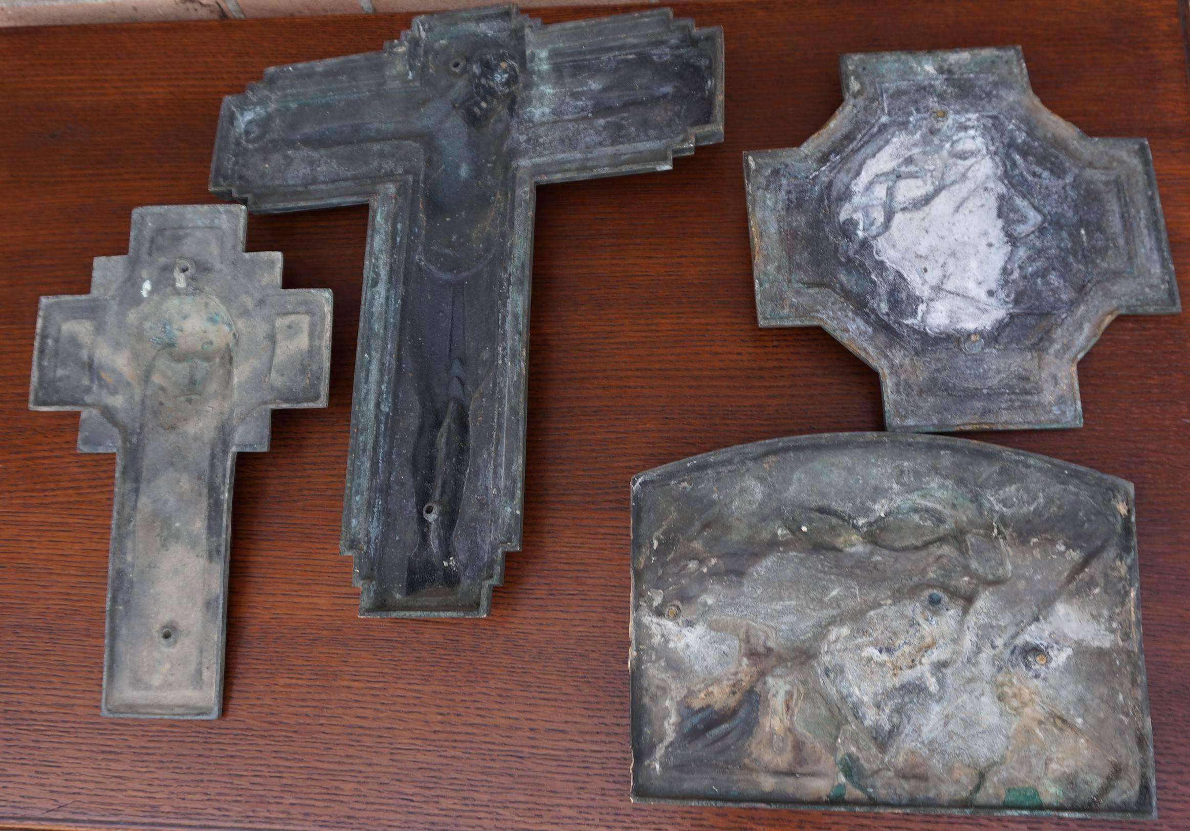 Group of Religious Art Deco Bronze Wall Plaques by Sylvain Norga Crucifix & More 4