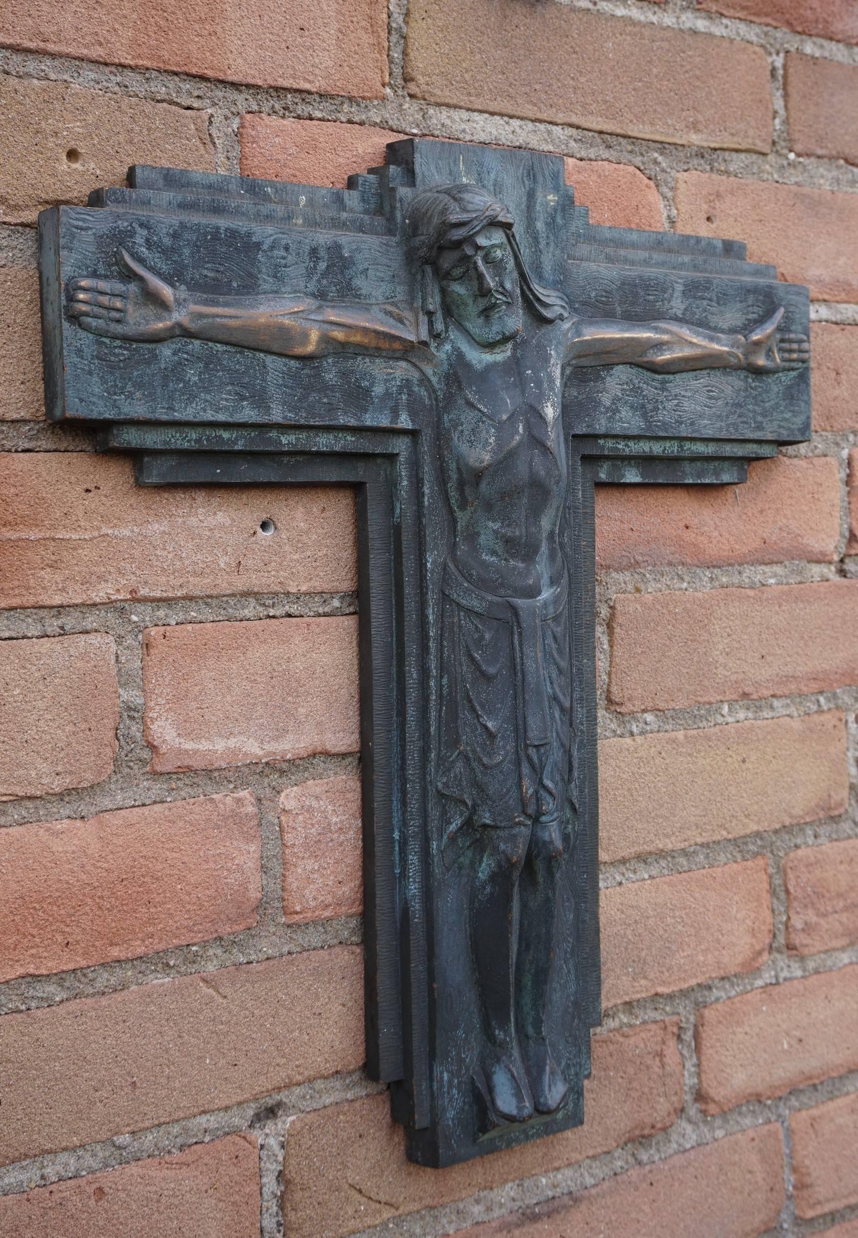 Groupe de plaques murales religieuses Art déco en bronze par Sylvain Norga Crucifix & Plus 5