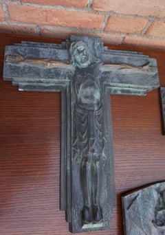 Group of Religious Art Deco Bronze Wall Plaques by Sylvain Norga Crucifix & More