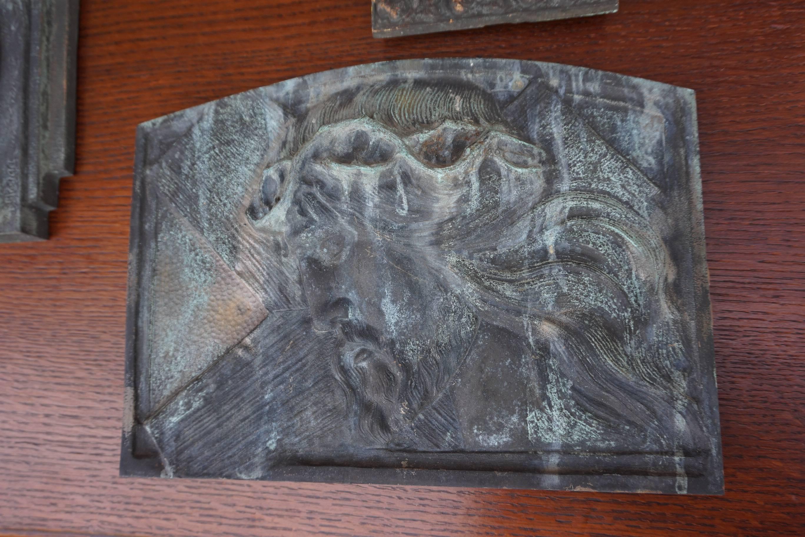 Group of Religious Art Deco Bronze Wall Plaques by Sylvain Norga Crucifix & More In Good Condition In Lisse, NL
