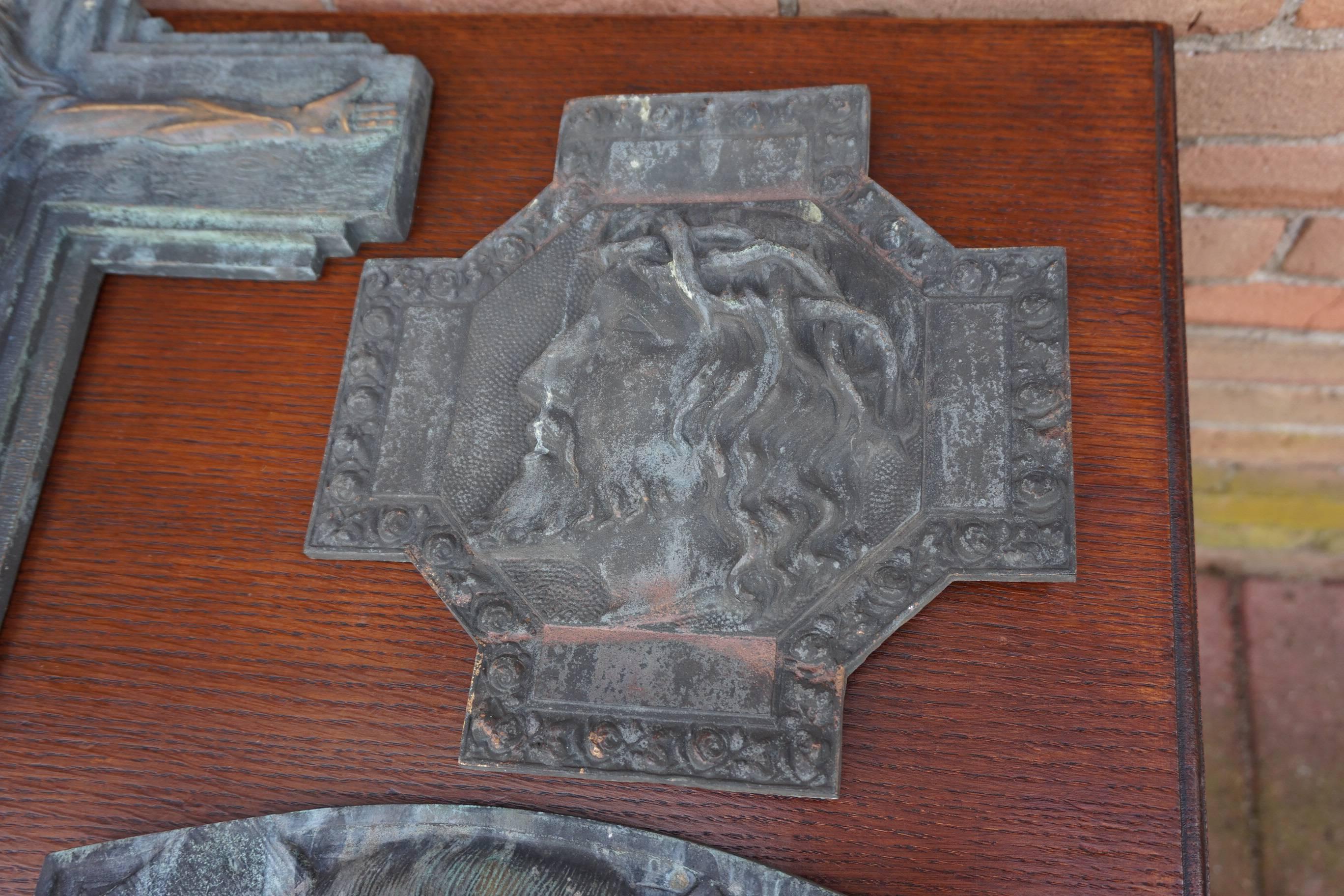 20th Century Group of Religious Art Deco Bronze Wall Plaques by Sylvain Norga Crucifix & More