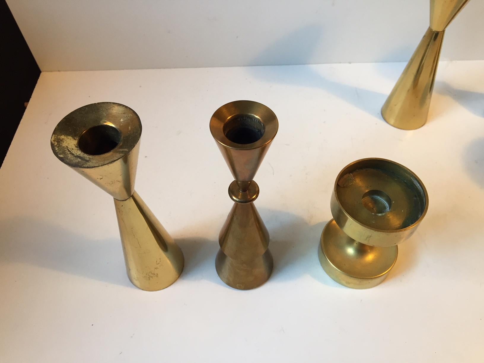 Mid-Century Modern Group of Scandinavian Modern Brass Candlesticks from the 1960s & 1970s