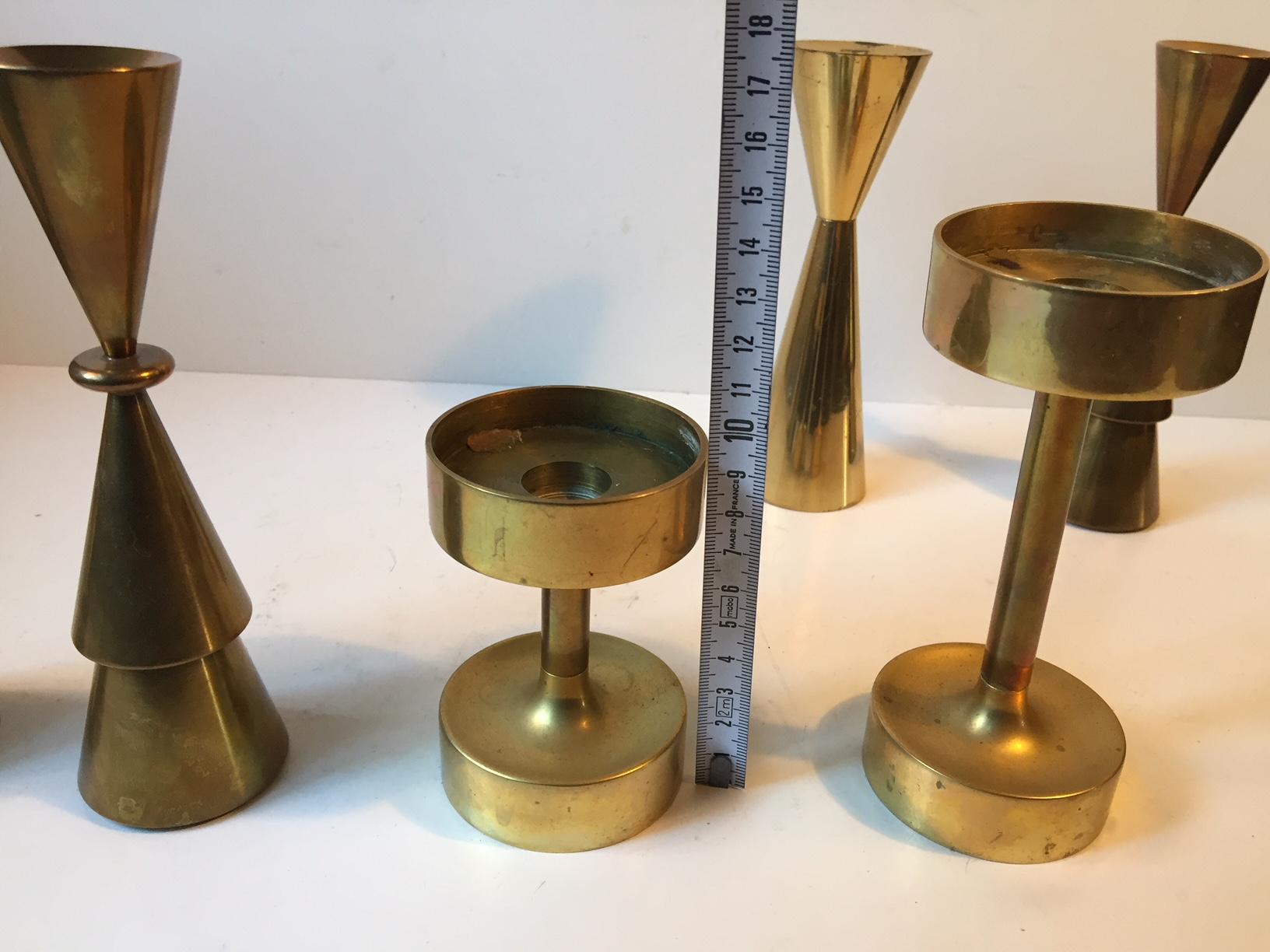 Group of Scandinavian Modern Brass Candlesticks from the 1960s & 1970s In Good Condition In Esbjerg, DK