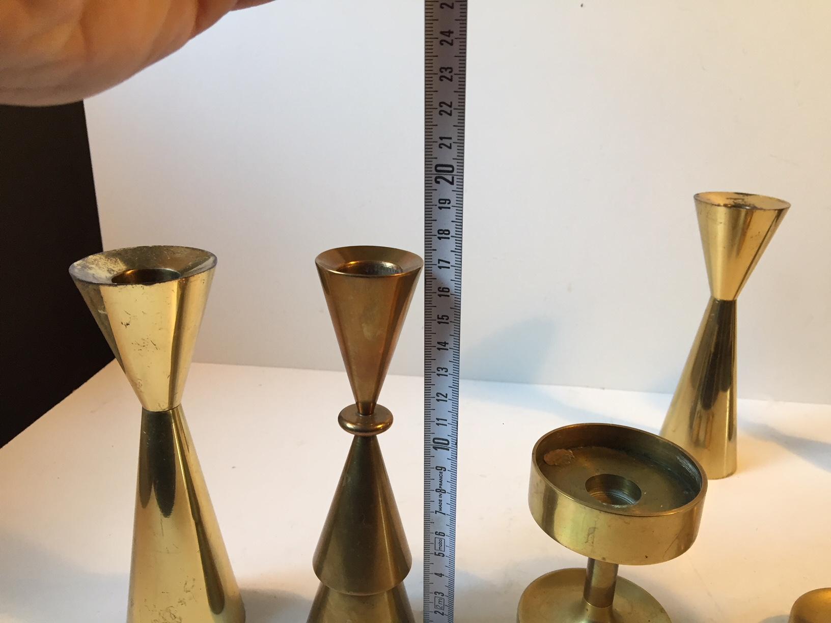 Late 20th Century Group of Scandinavian Modern Brass Candlesticks from the 1960s & 1970s