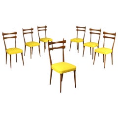 Group of Seven Chairs Beech Foam Leatherette, Italy, 1950s