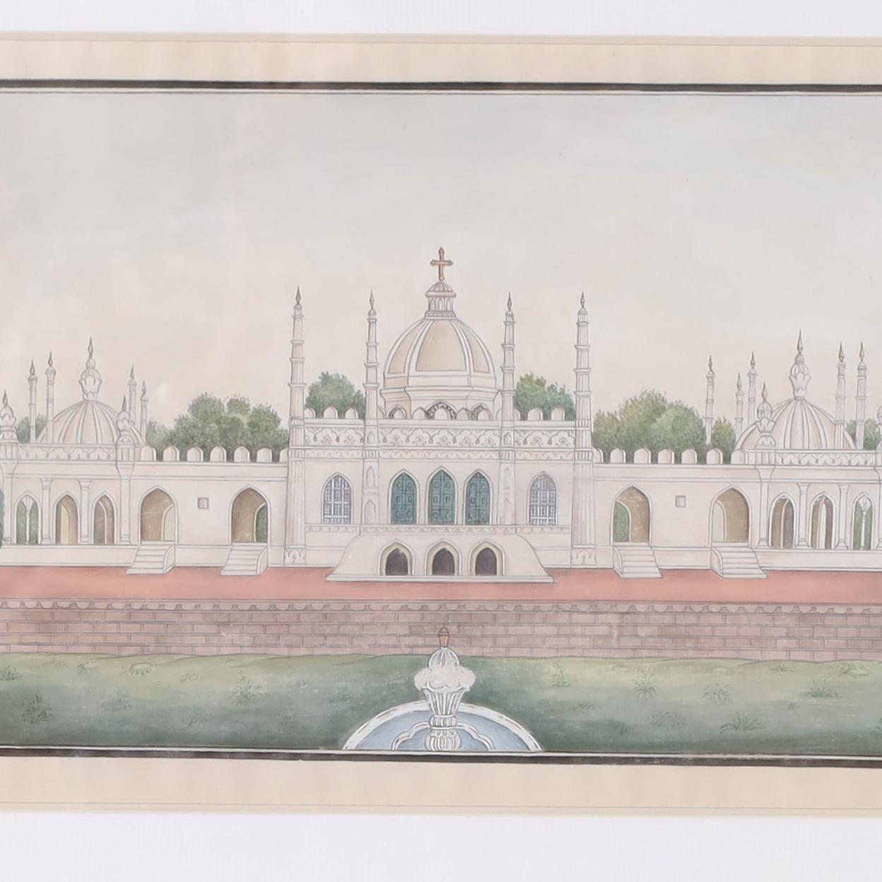 Hand-Painted Group of Six Antique Indian Architectural Watercolors