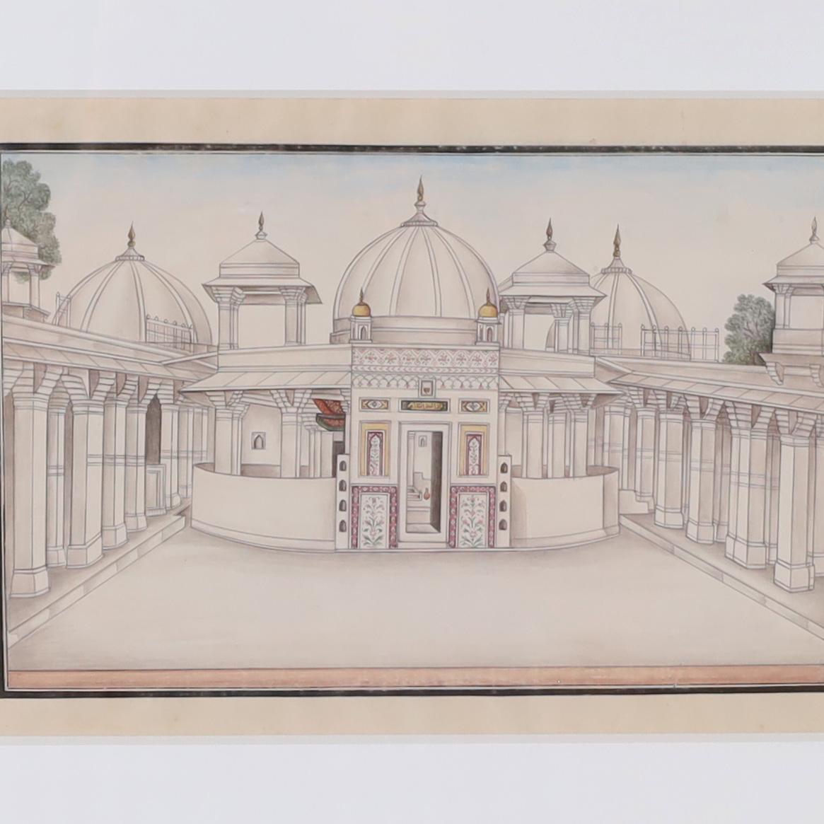 20th Century Group of Six Antique Indian Architectural Watercolors