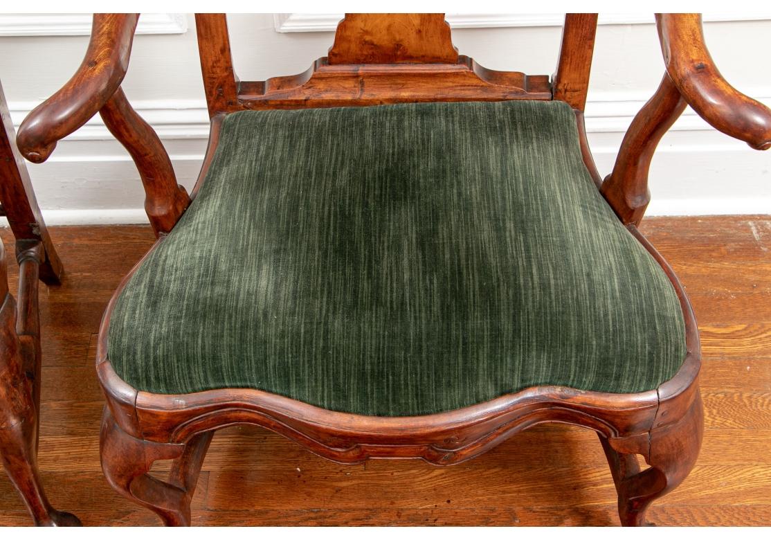 Group Of Six Antique Queen Anne Style Burl Dining Chairs For Restoration For Sale 8