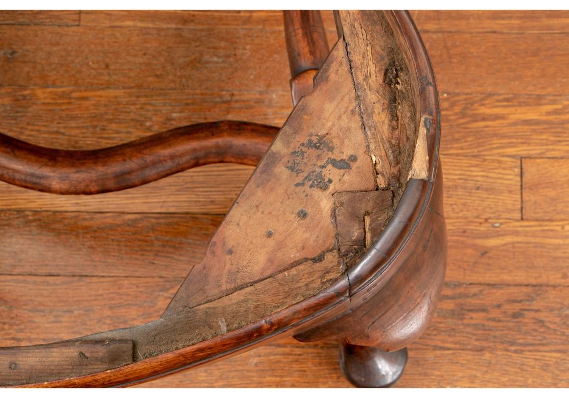 Group Of Six Antique Queen Anne Style Burl Dining Chairs For Restoration In Distressed Condition For Sale In Bridgeport, CT