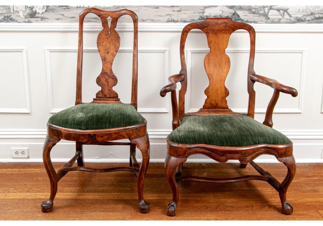 Group Of Six Antique Queen Anne Style Burl Dining Chairs For Restoration For Sale 4