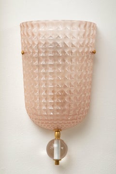Group of Six Art Deco Style Pink Murano Glass Demi-Lune Wall Lights, in Stock