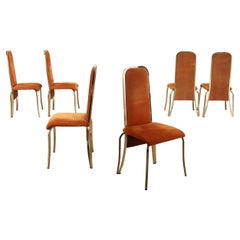 Group Of Six Chairs Foam Chromed Metal Fabric Brass Italy 1970s 1980s