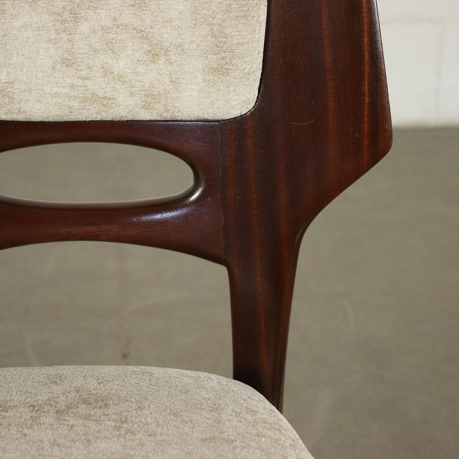 Other Group of Six Chairs Mahogany Velvet Foam, Italy, 1950s