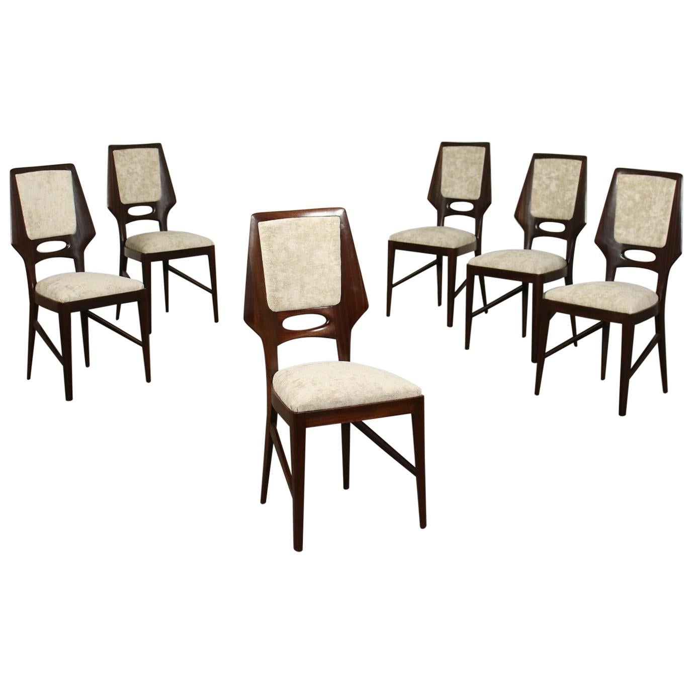 Group of Six Chairs Mahogany Velvet Foam, Italy, 1950s