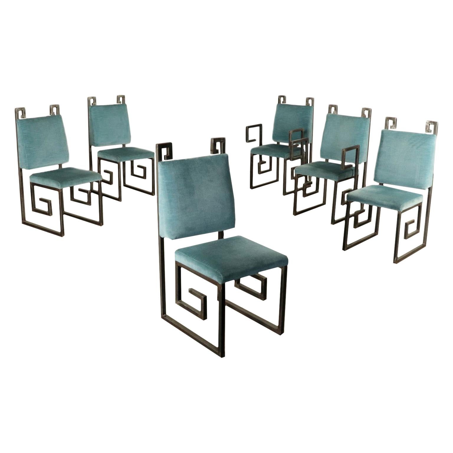 Group of Six Chairs Metal Foam Velvet, Italy, 1990s