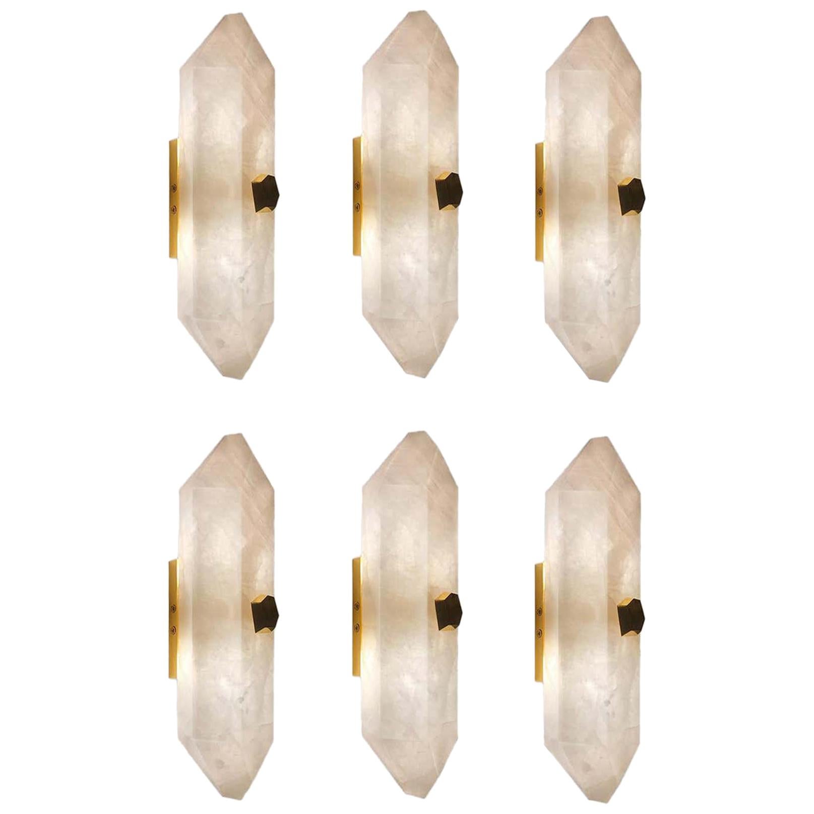 Group of Six Diamond Form Rock Crystal Sconces by Phoenix
