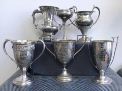 Group of Six Early 1900s California Bay Area Silverplate Cycling Trophies