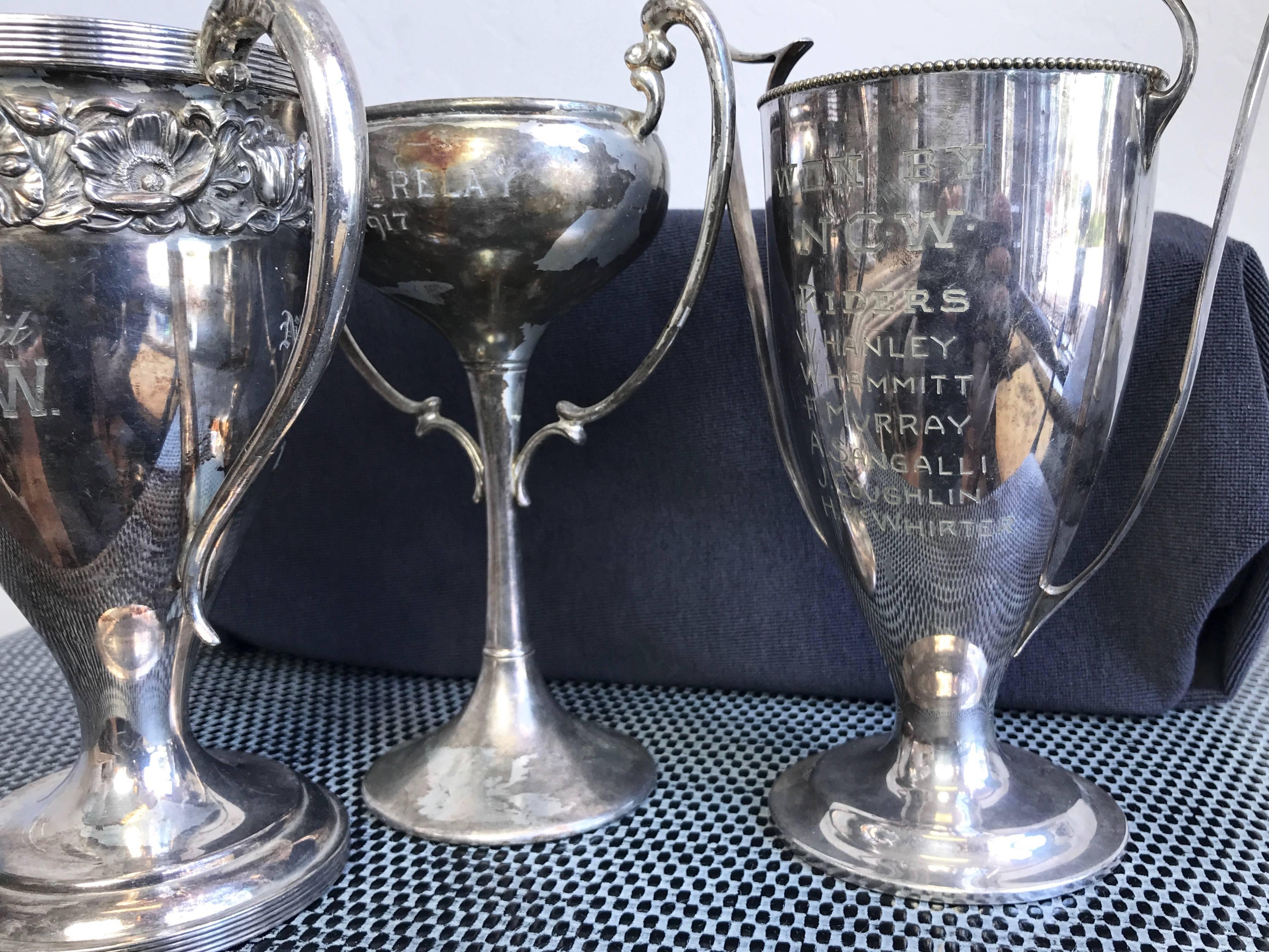 American Group of Six Early 1900s California Bay Area Silverplate Cycling Trophies